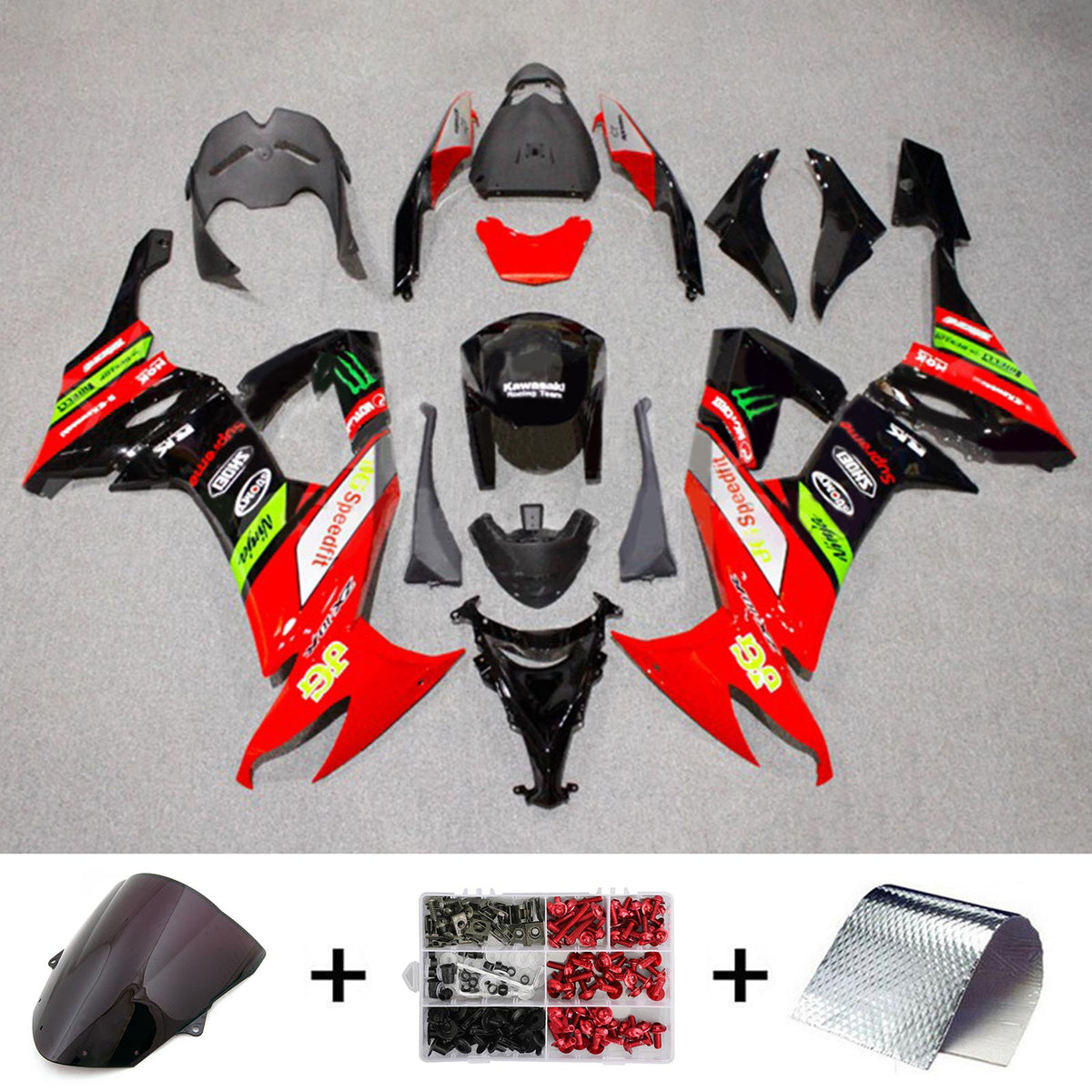 Amotopart 2008-2010 Kawasaki ZX10R レッド&ブラック スタイル フェアリングキット