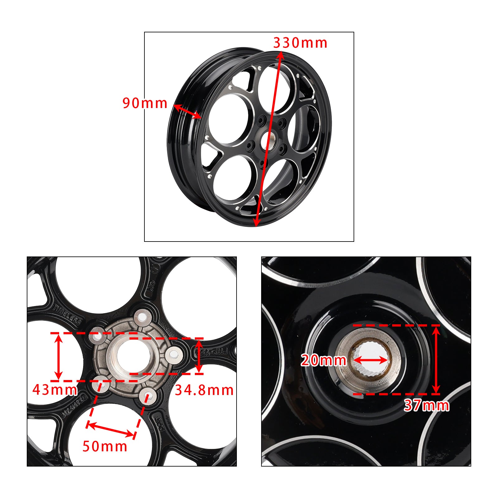 Vespa Sprint Primavera 50 125 150aluminum 3.0 X 12" Wheel Rim Set Black