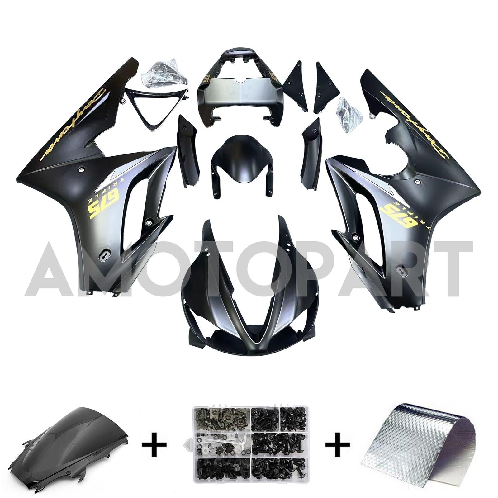 Amotopart 2009-2012 Triumph Daytona 675 Gloss Black Gold Fairing Kit