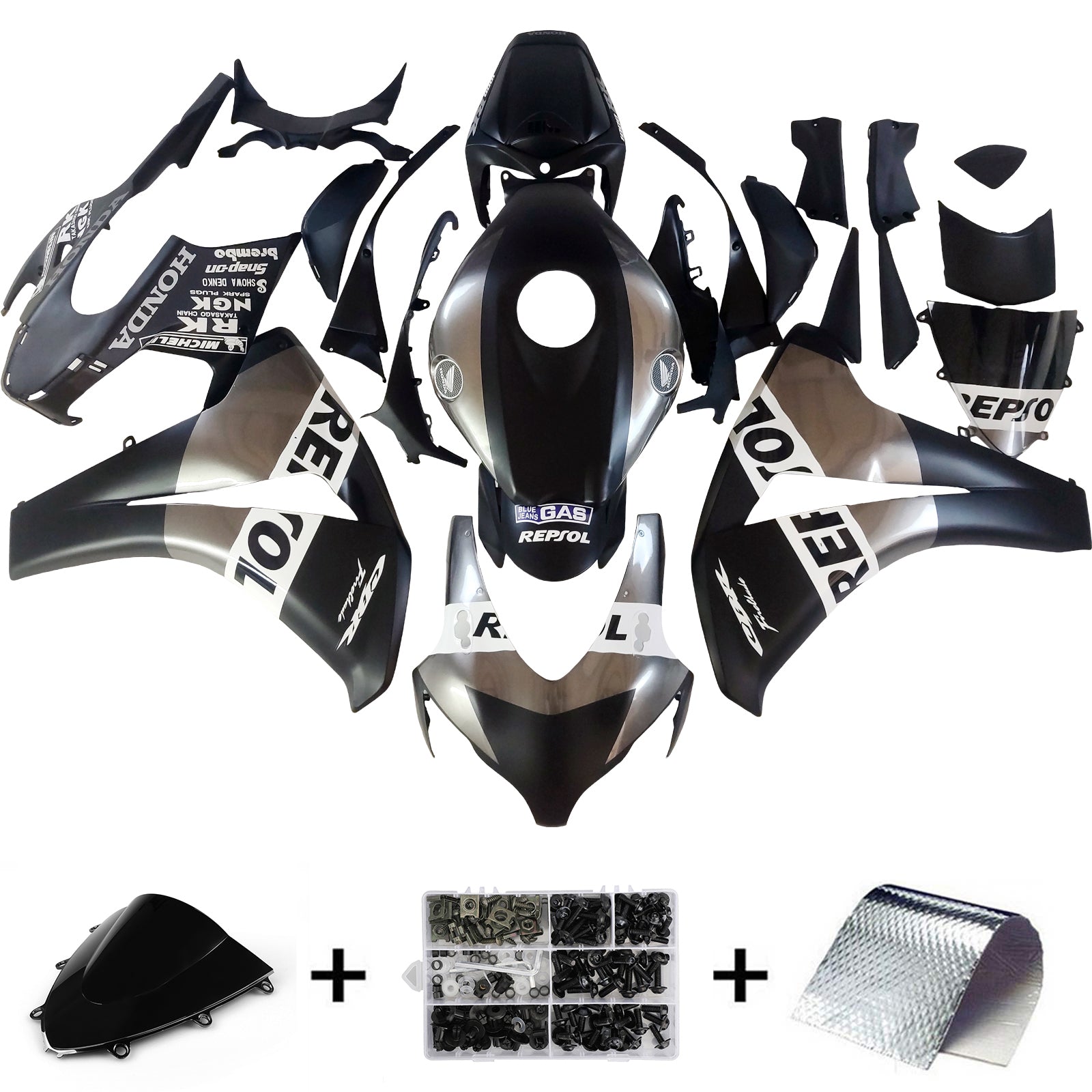 Amotopart 2008-2011 Honda CBR1000rr Kit de carénage en argent noir