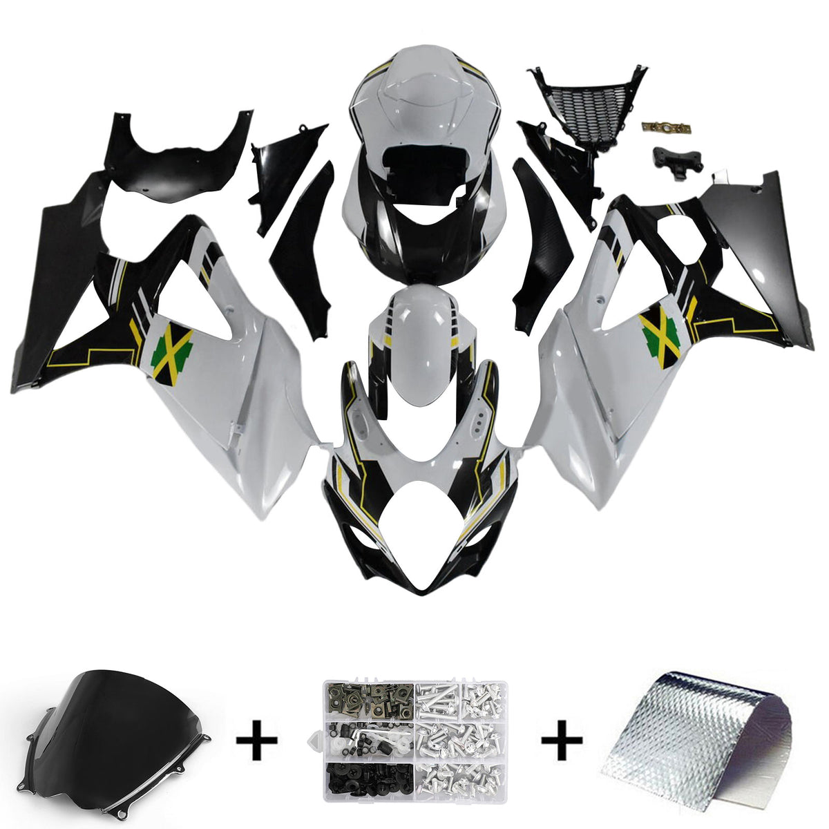 Amotopart 2007-2008 K7 GSXR1000 Suzuki Kit de carénage blanc et noir