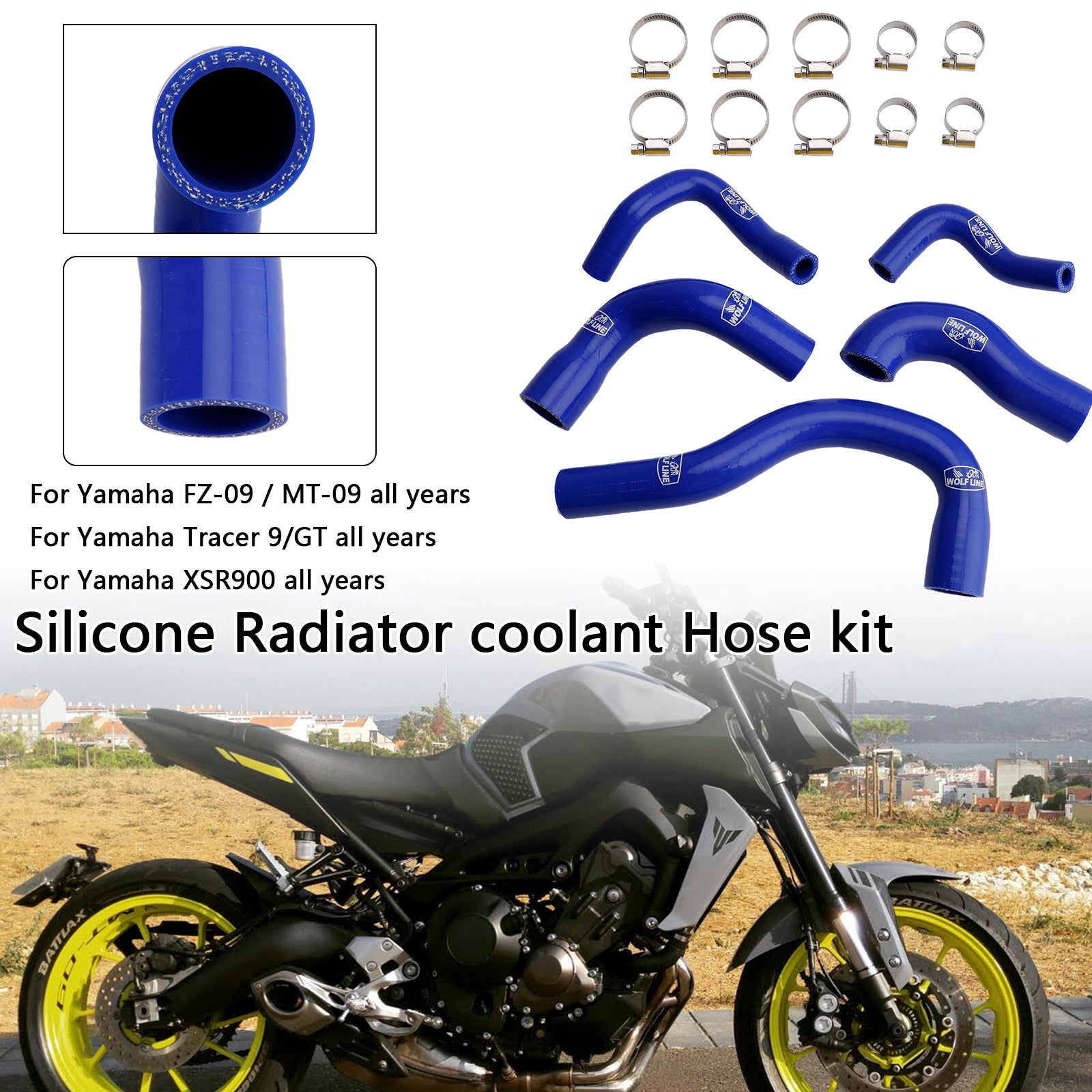 All Years Yamaha MT-09 XSR900 Tracer 9/GT Silicone Radiator coolant Hose