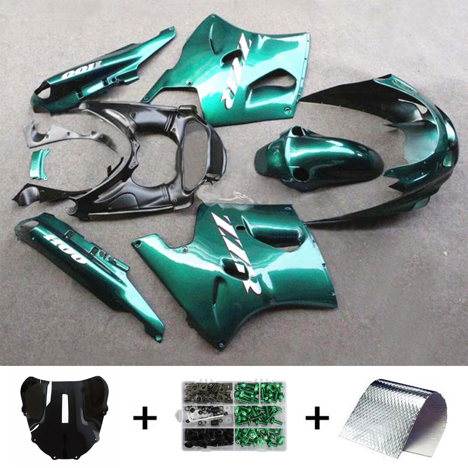 Amotopart 1993-2003 ZZR1100 Kawasaki Gloss Green Fairing Kit