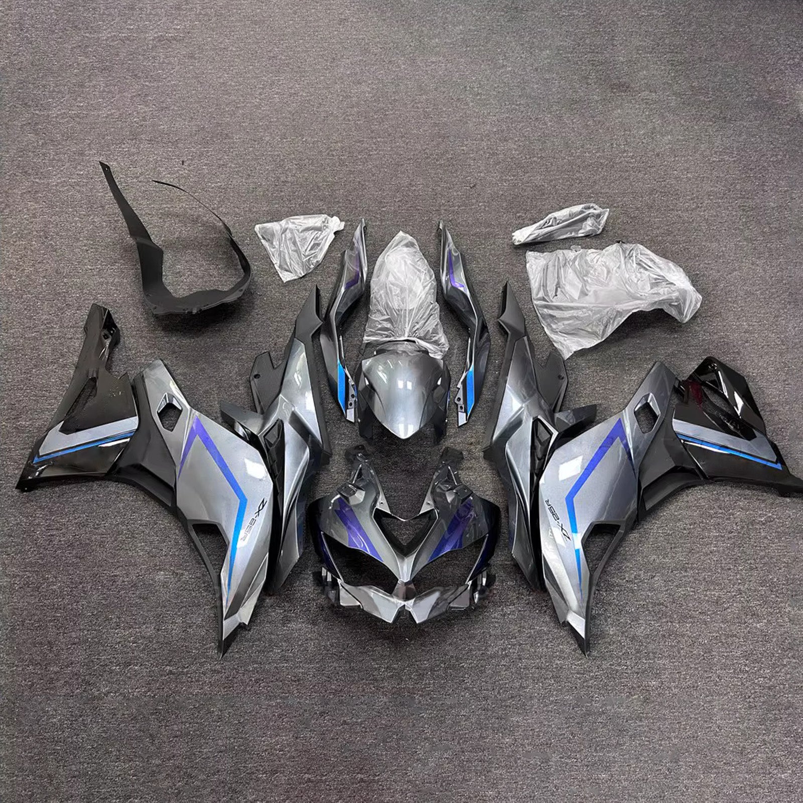 Amotopart 2019-2022 Kawasaki Ninja ZX-25R 2023-2025 Kawasaki Ninja ZX-4R/ZX-4RR Grey Blue Fairing Kit