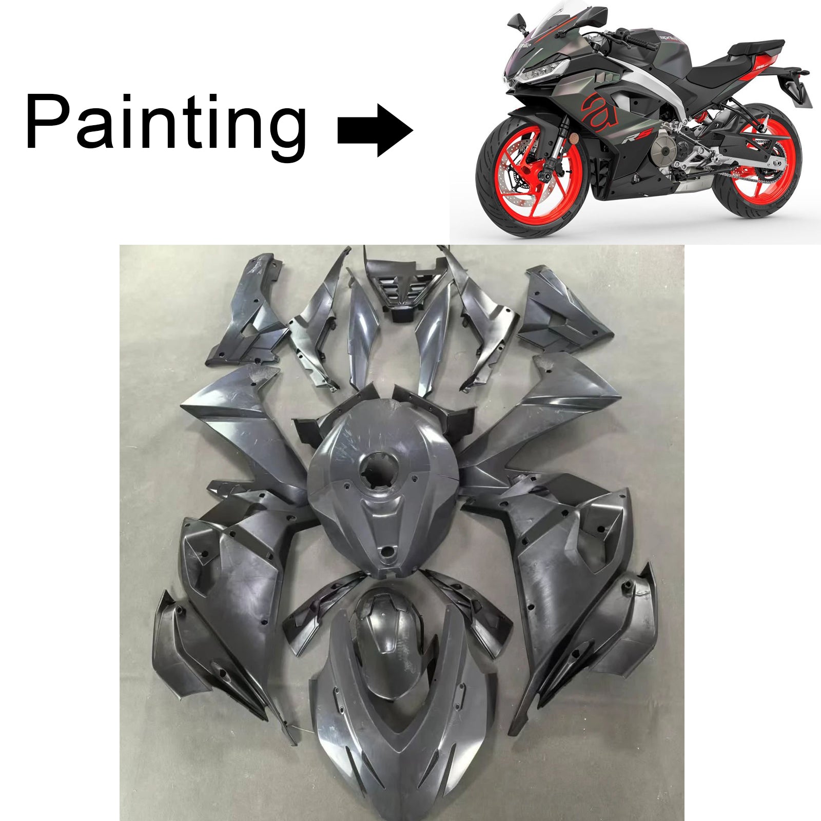 Amotopart 2024-2025 Aprilia RS457 Black Gray Red Fairing Kit