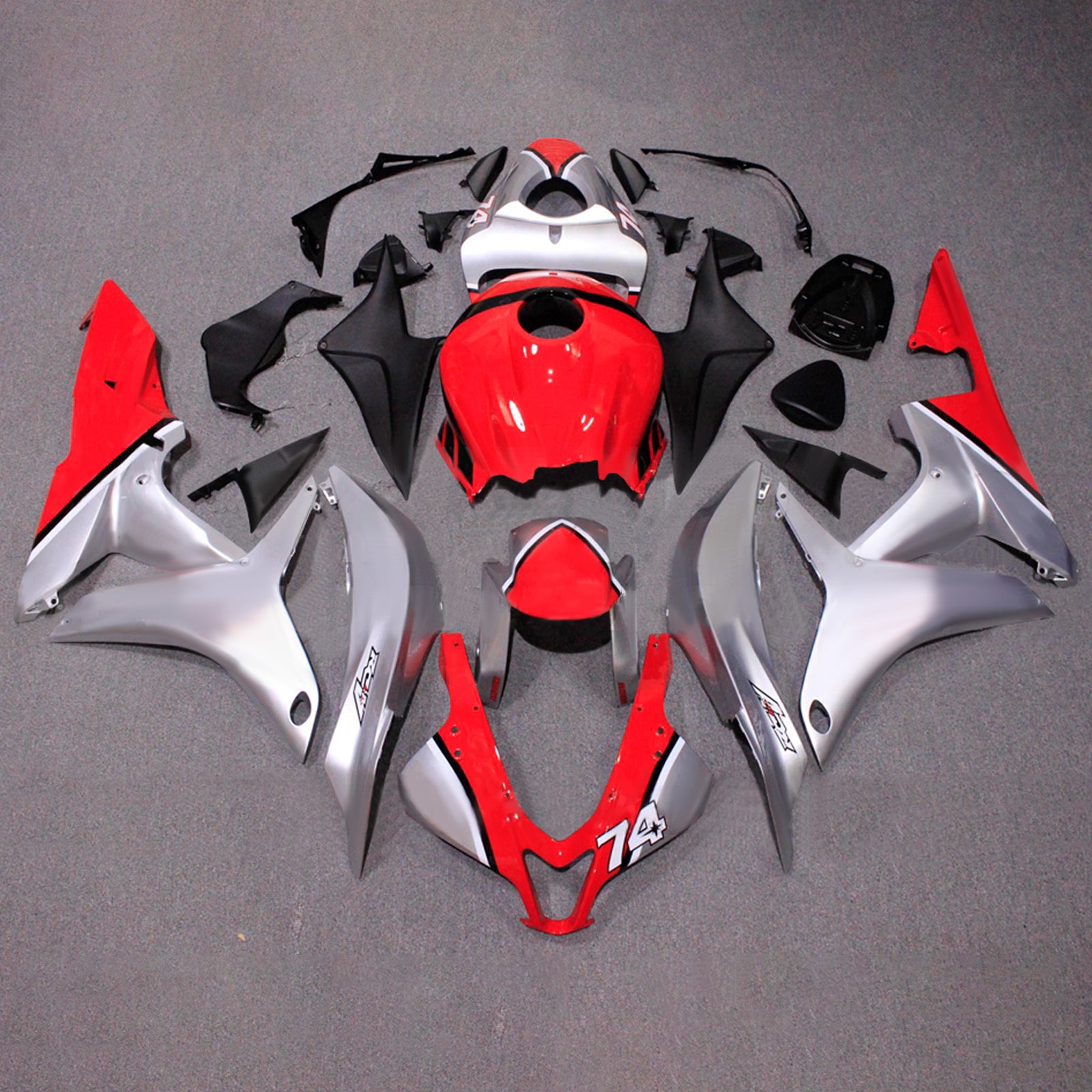 Amotopart 2007-2008 Honda CBR600RR Red Silver Fairing Kit