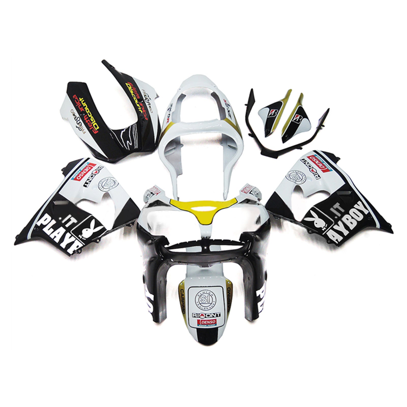 Amotopart 2002-2003 Kawasaki ZX9R Black&White Playboy Style3 Fairing Kit