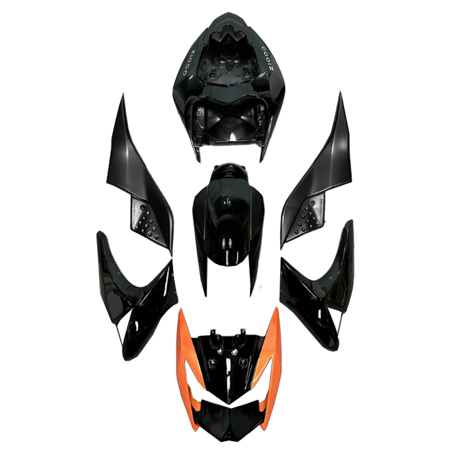 Amotopart Verkleidungssatz für Kawasaki Z1000, 2007–2009, Schwarz/Orange