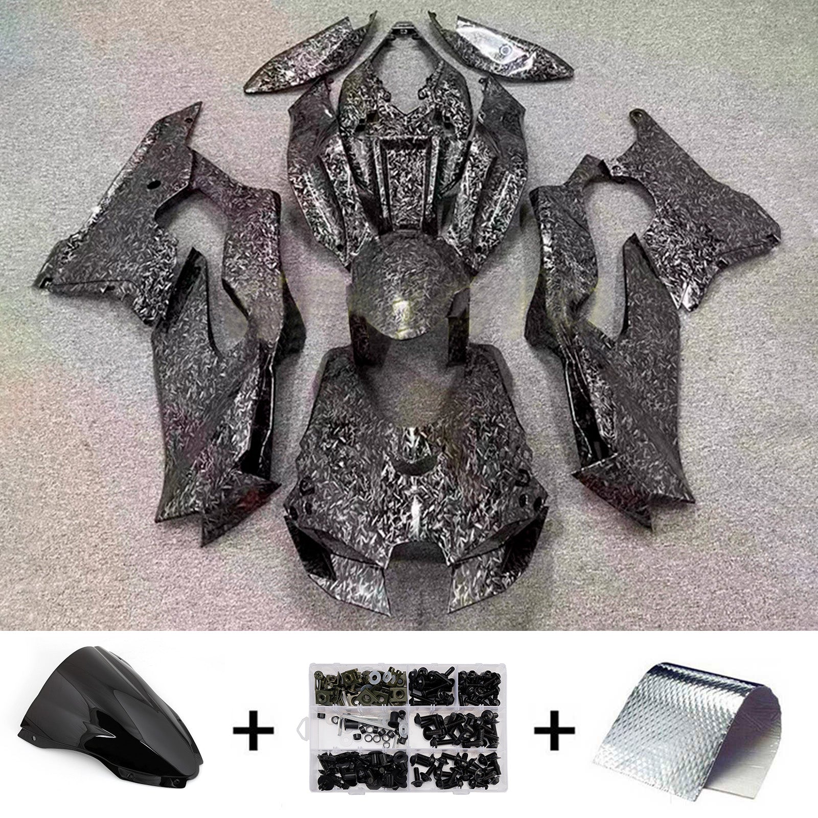 Amotopart 2021-2025 Kawasaki ZX-10R/ZX-10RR Black Forged Carbon Fiber Pattern Fairing Kit
