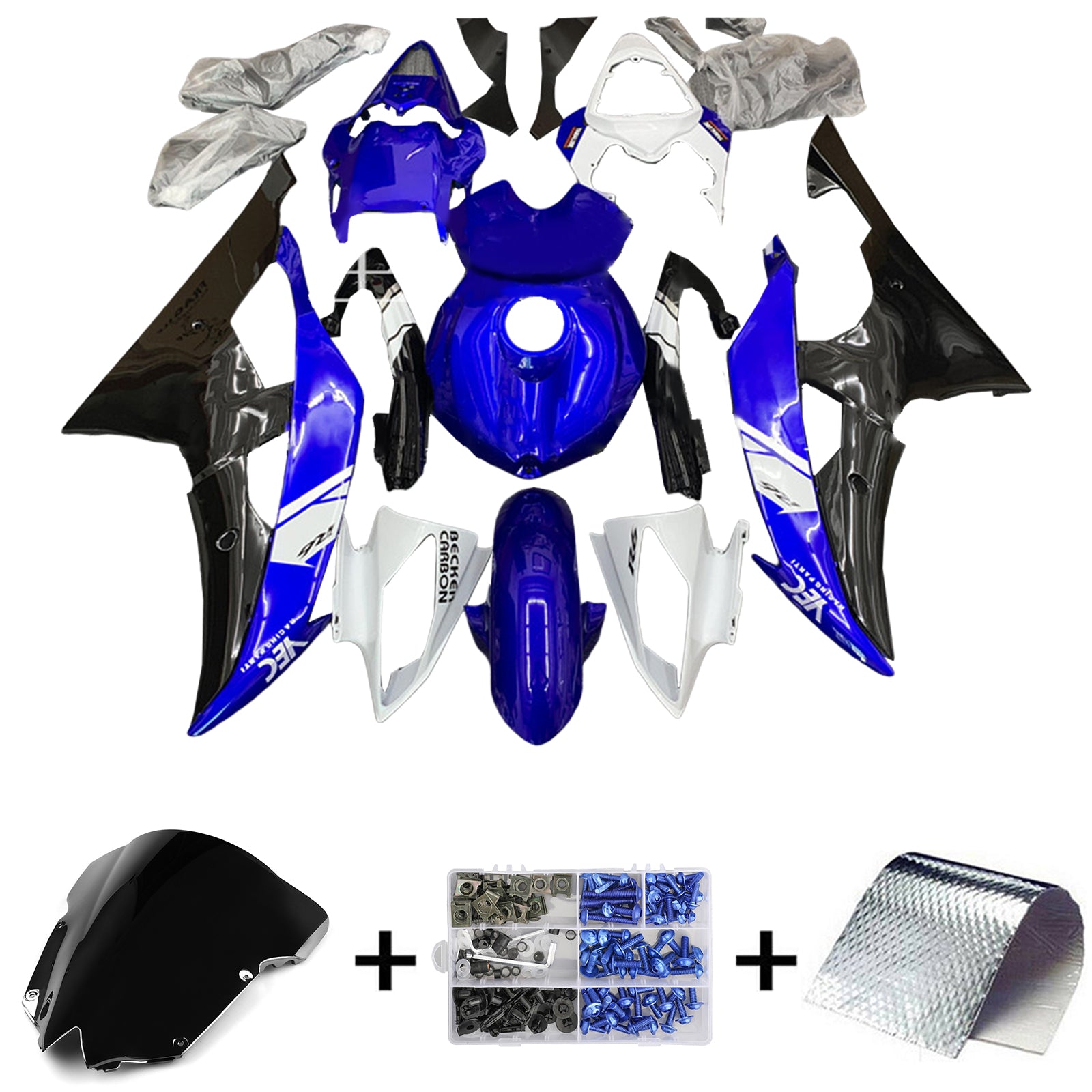 Amotopart Yamaha YZF 600 R6 2008-2016 Kit de carénage bleu et noir Style4