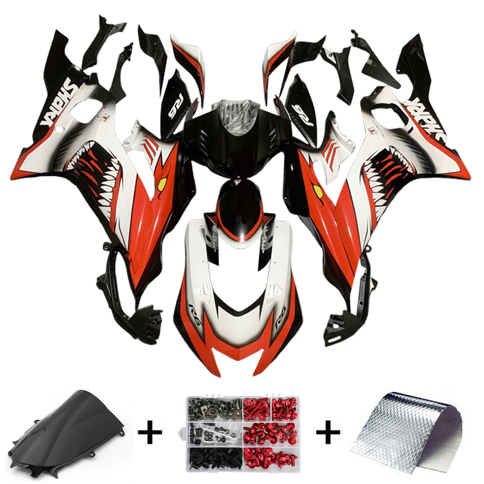 Amotopart 2017-2023 Yamaha YZF R6 Kit de carénage noir blanc orange