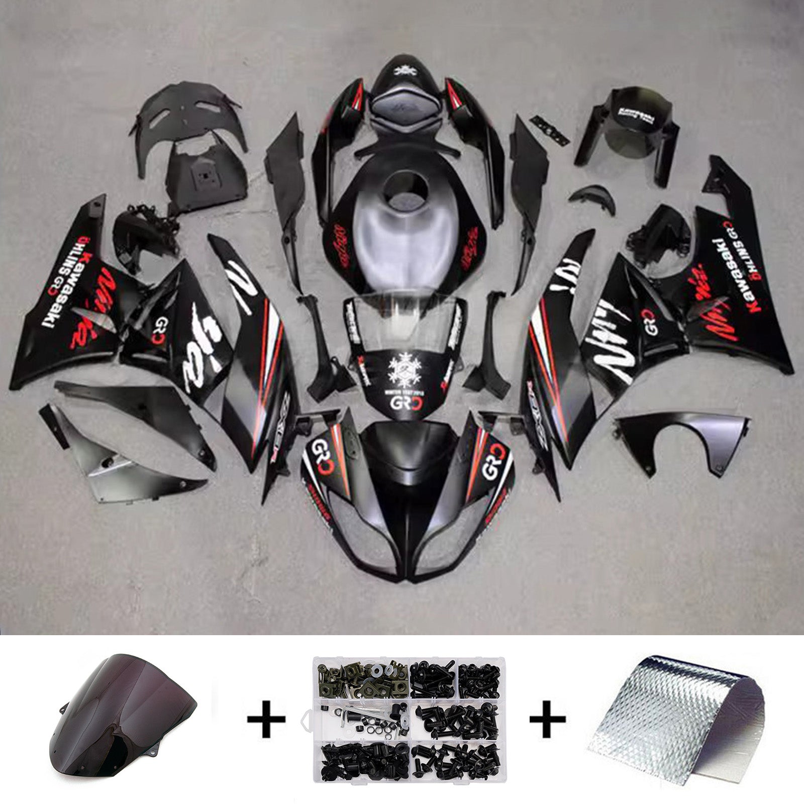 Amotopart 2009-2012 Kawasaki ZX6R 636 Black Red White Fairing Kit