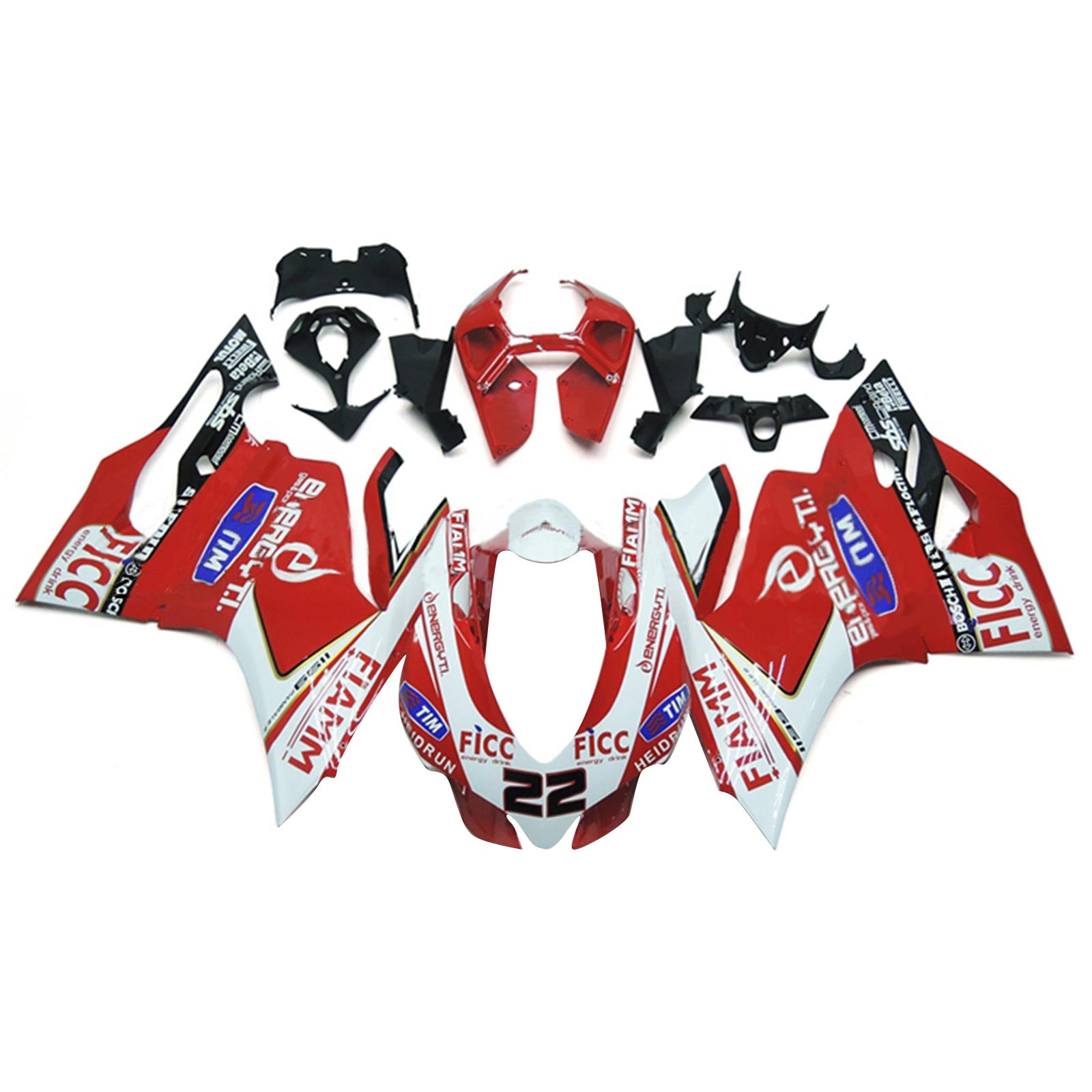 Amotopart 2012-2015 Ducati 1199 899 Kit de carénage Style4 rouge et blanc