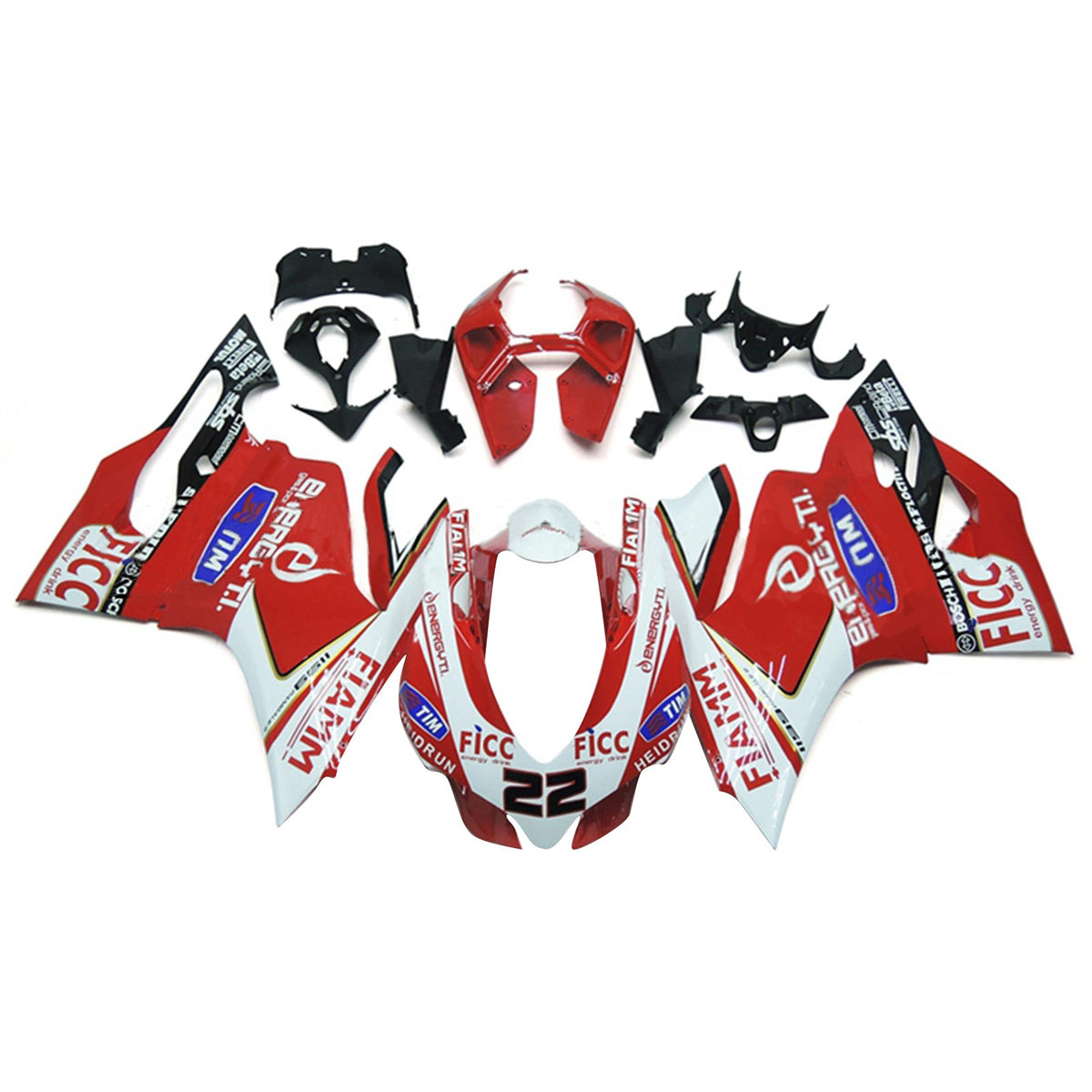 Amotopart 2012-2015 Ducati 1199 899 Kit de carenado Style4 rojo y blanco