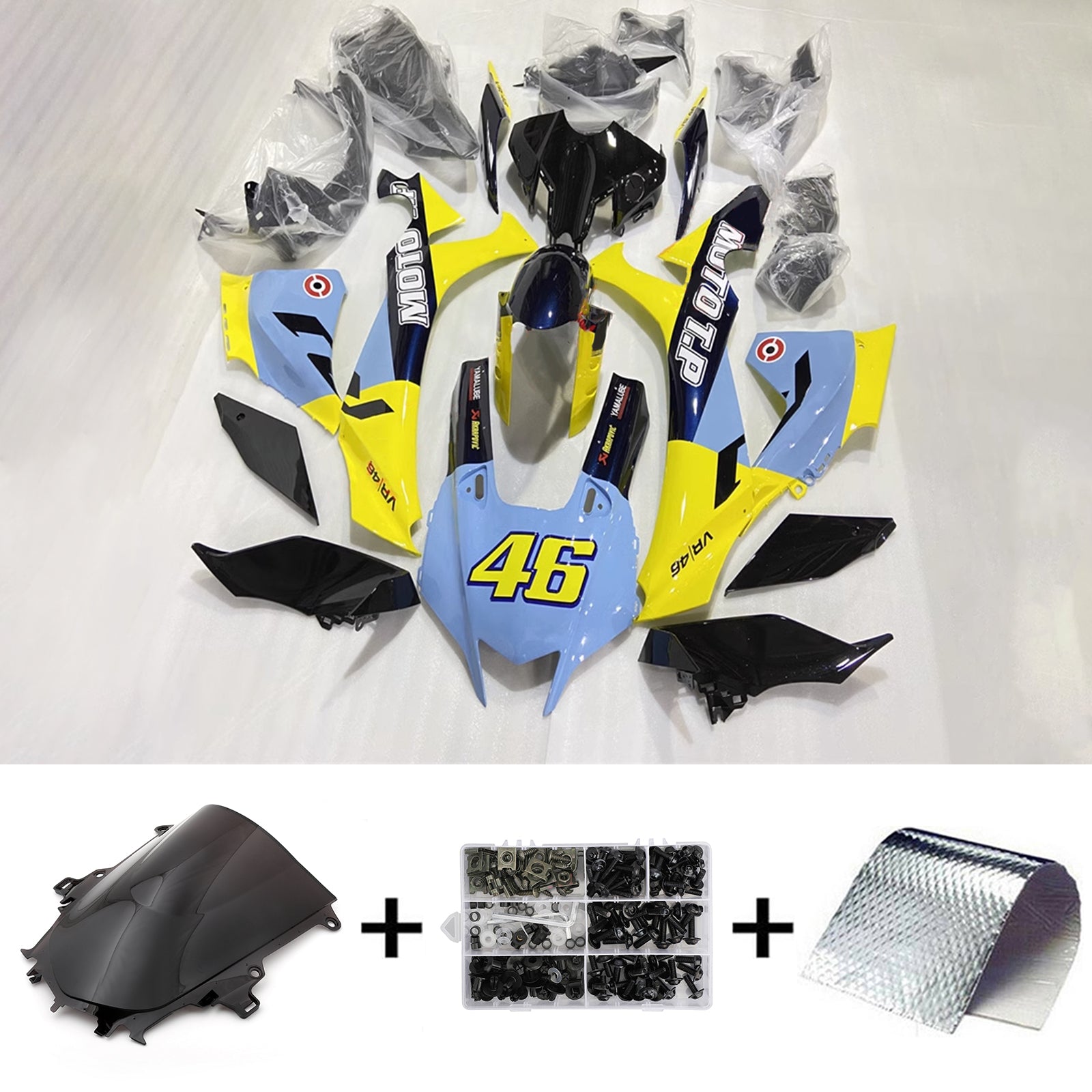 Amotopart 2020-2024 Yamaha YZF R1 Kit de carénage jaune et bleu Style2