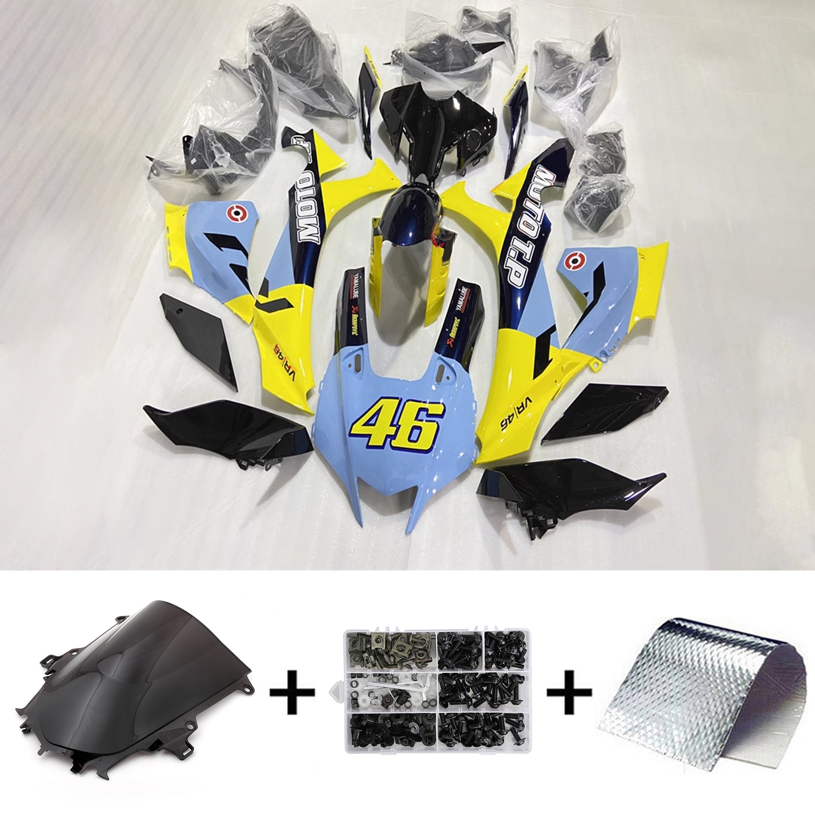 Amotopart 2020-2024 Yamaha YZF R1 Yellow&Blue Style2 Fairing Kit
