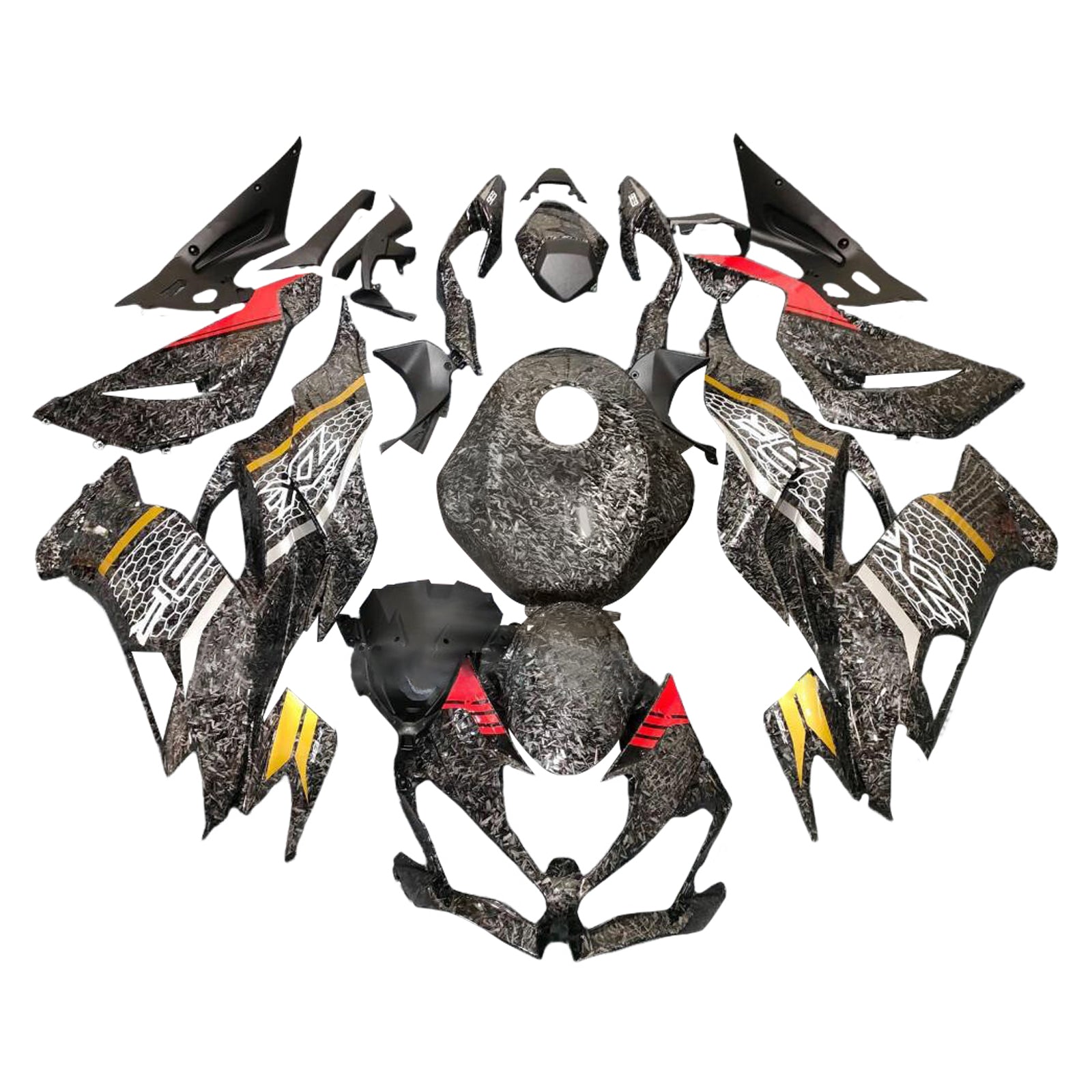 Amotopart 2019-2023 Kawasaki ZX6R Yellow Red Forged Carbon Fiber Pattern Fairing Kit