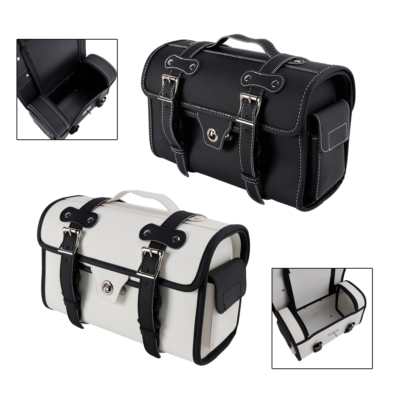 Motorbike Black Tail Bag Pu Side Saddlebag Pannier Luggage Pouch Storage