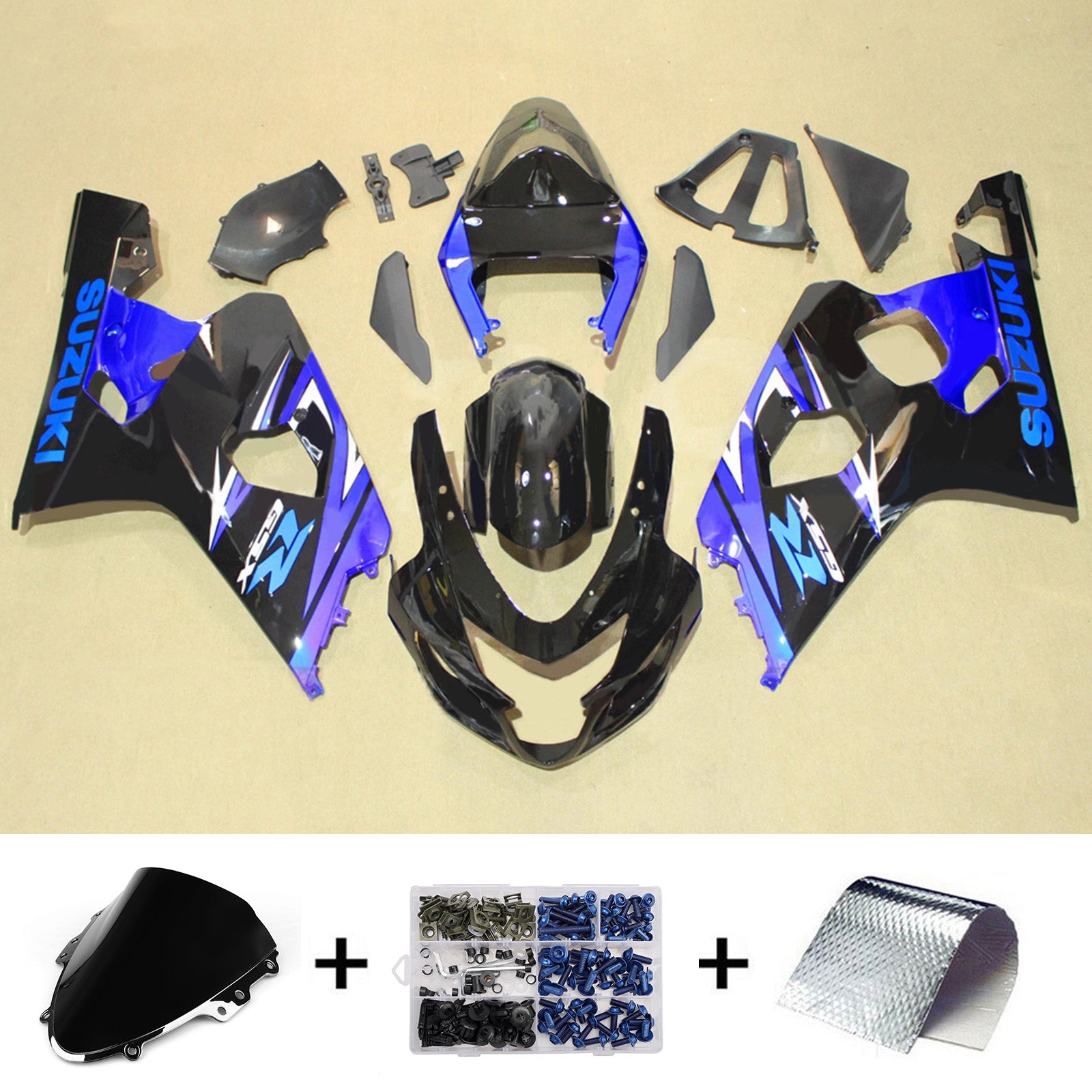 Amotopart 2004-2005 Suzuki GSXR 600/750 Black Blue Fairing Kit