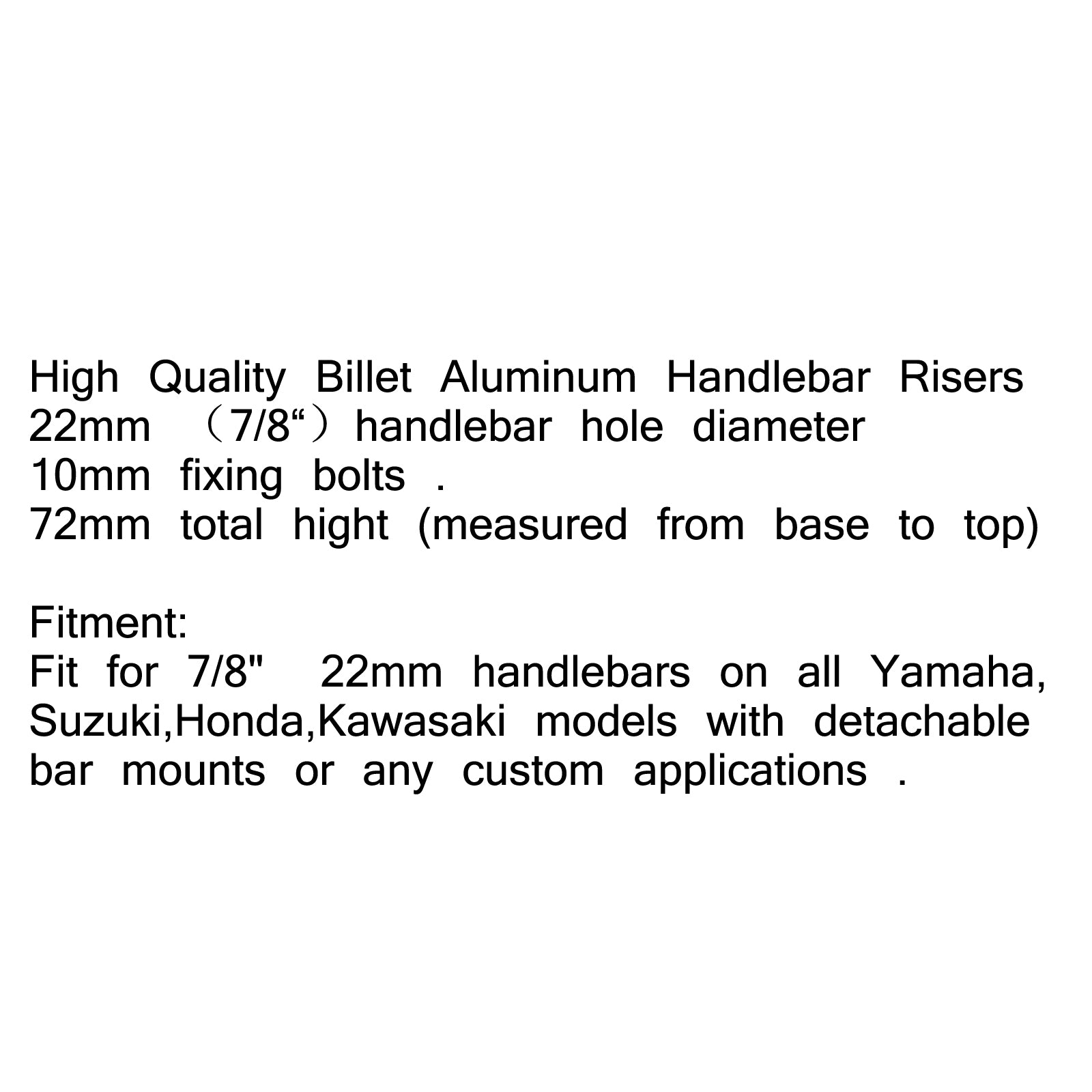 Handle Bar Riser Risers Mount Mounting Clamps Motorcycle Bike 7/8" 22mm Black