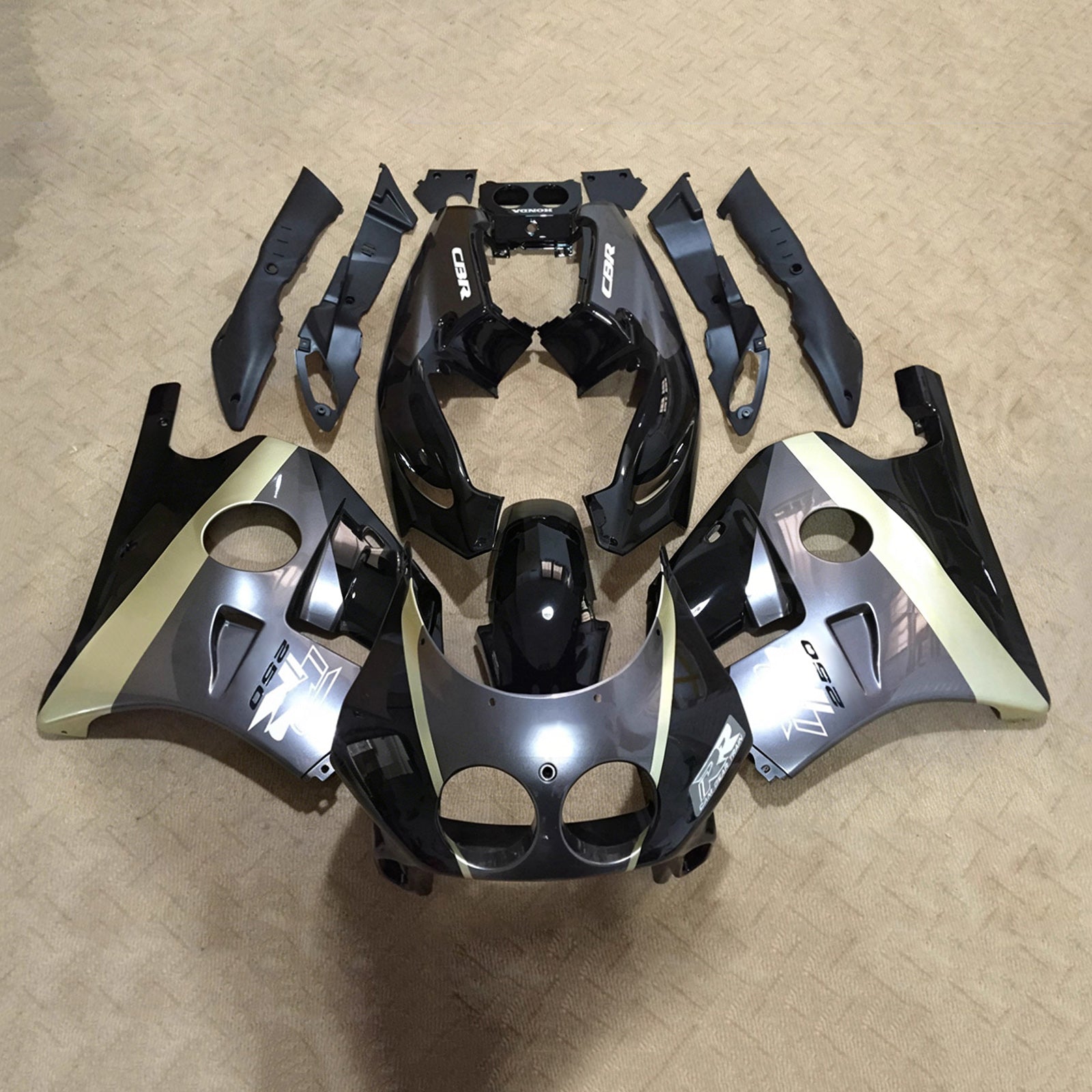 Amotopart 1990-1998 Honda CBR250RR MC22 Black/Silver Fairing Kit