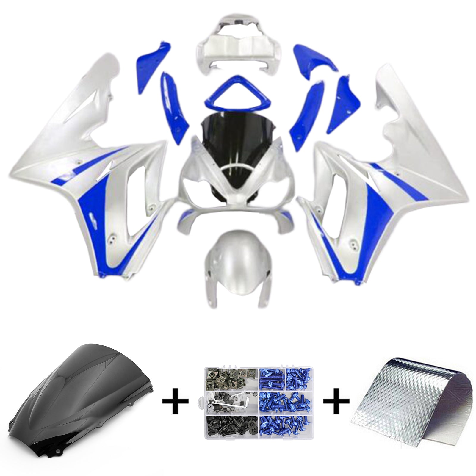 Amotopart 2006-2008 Triumph Daytona 675 Kit de carenado blanco y azul Style1