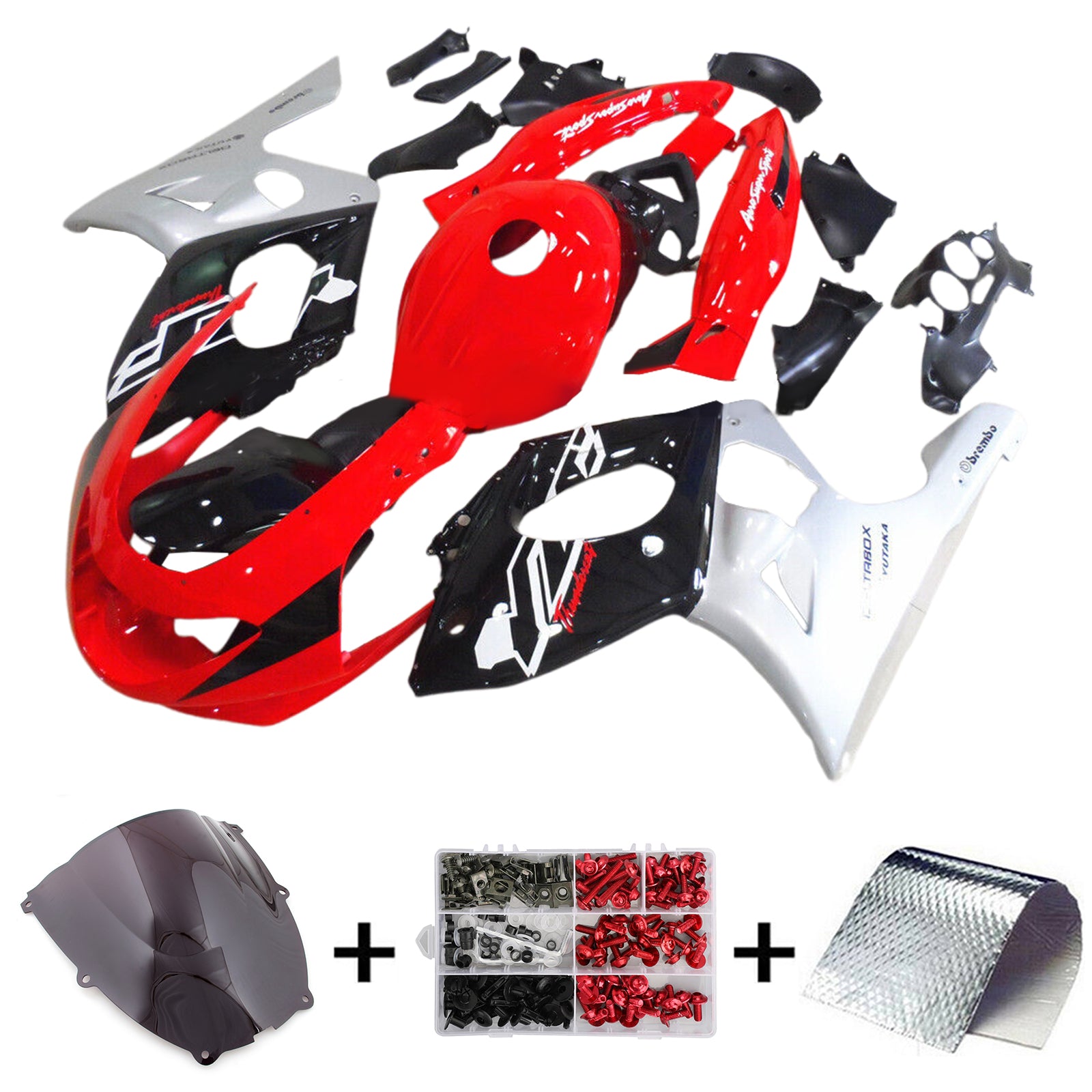 Amotopart Verkleidungssatz für Yamaha YZF 600R Thundercat, 1996–2007, Rot, Schwarz, Weiß, Silber