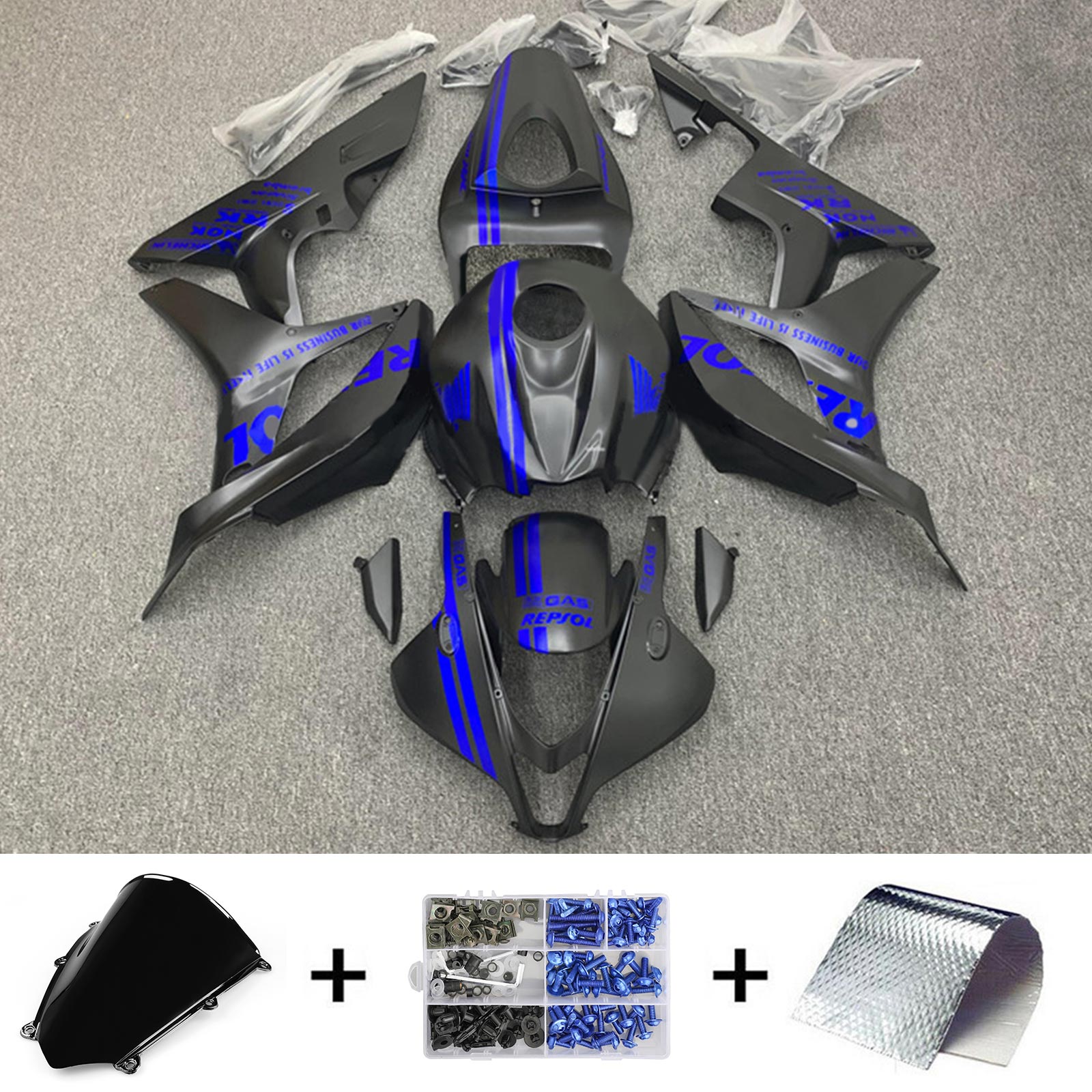 Amotopart 2007-2008 Honda CBR600RR Black Blue Fairing Kit