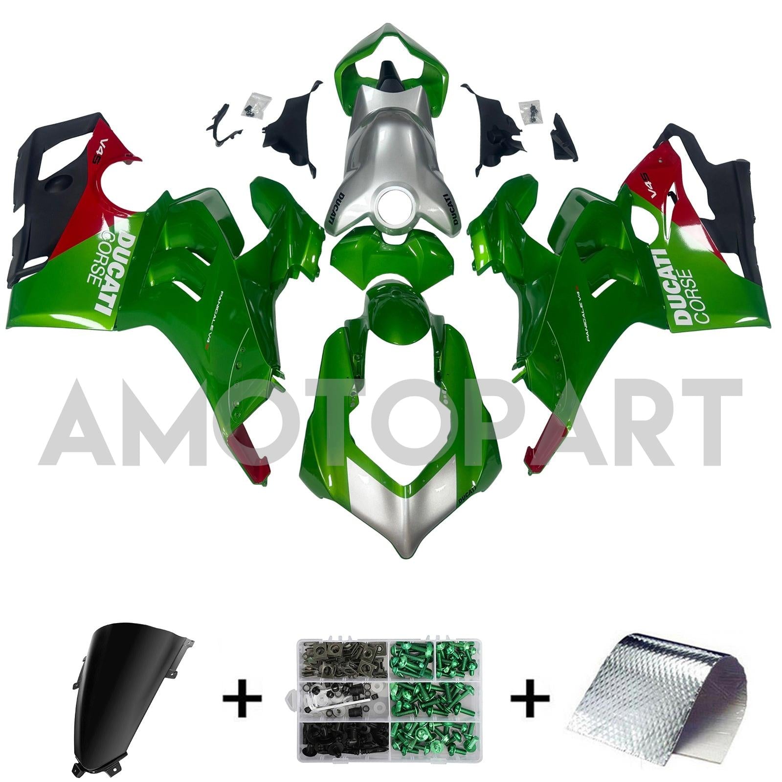AMOTOPART DUCATI 20-21 V4 V4S光沢のある赤いグリーンシルバーフェアリングキット