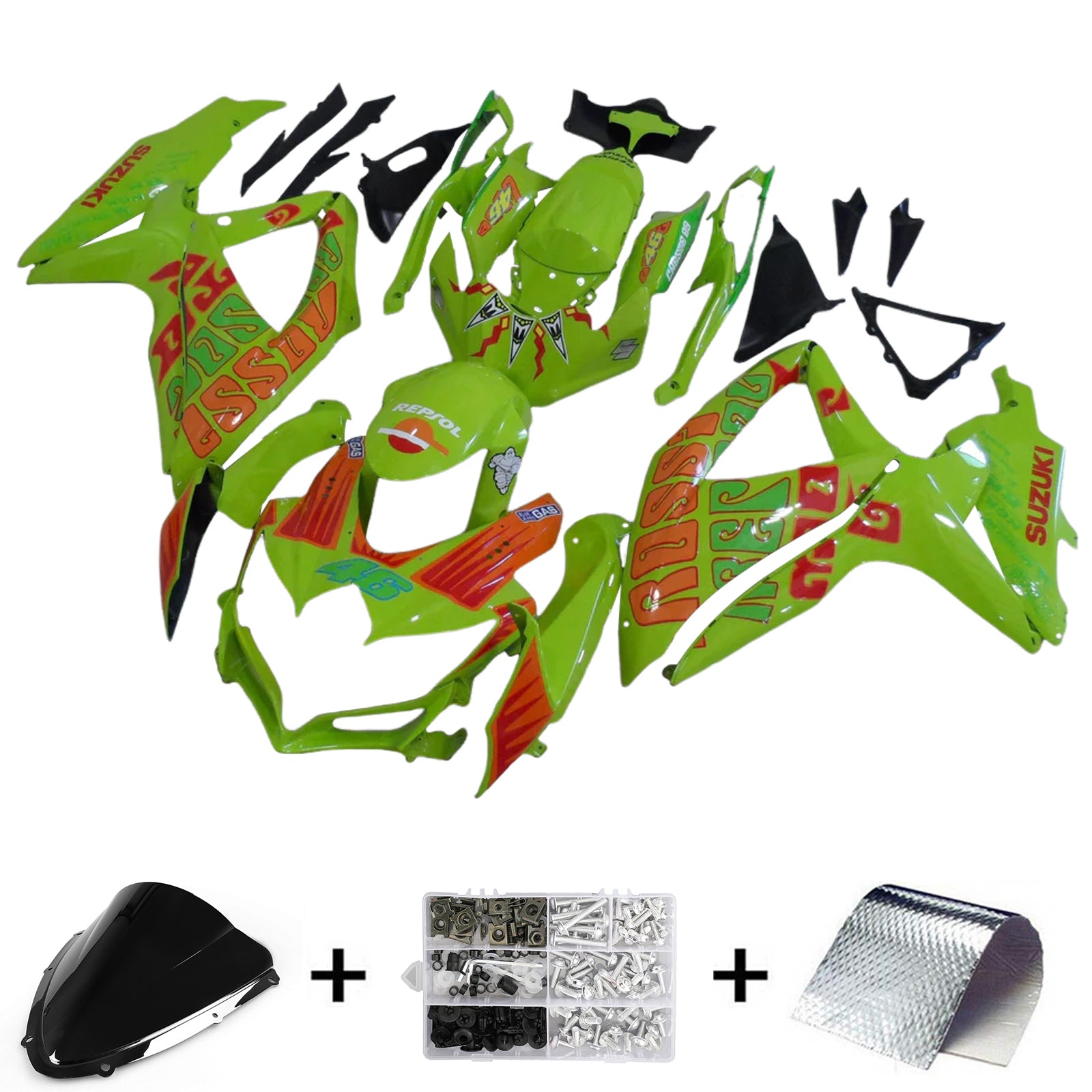 Amotopart 2008-2010 K8 GSXR 600/750 Suzuki Kit de carenado verde y naranja