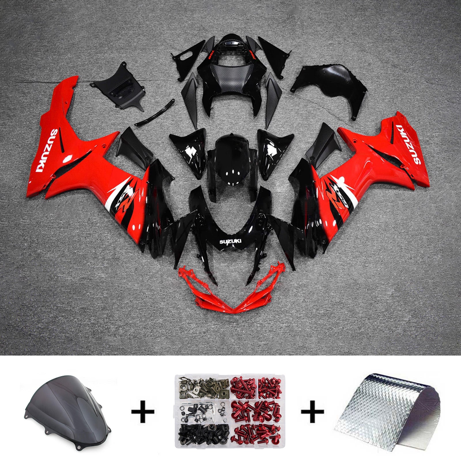 Kit de carenagem Amotopart 2011-2026 Suzuki GSXR 600/750 vermelho preto