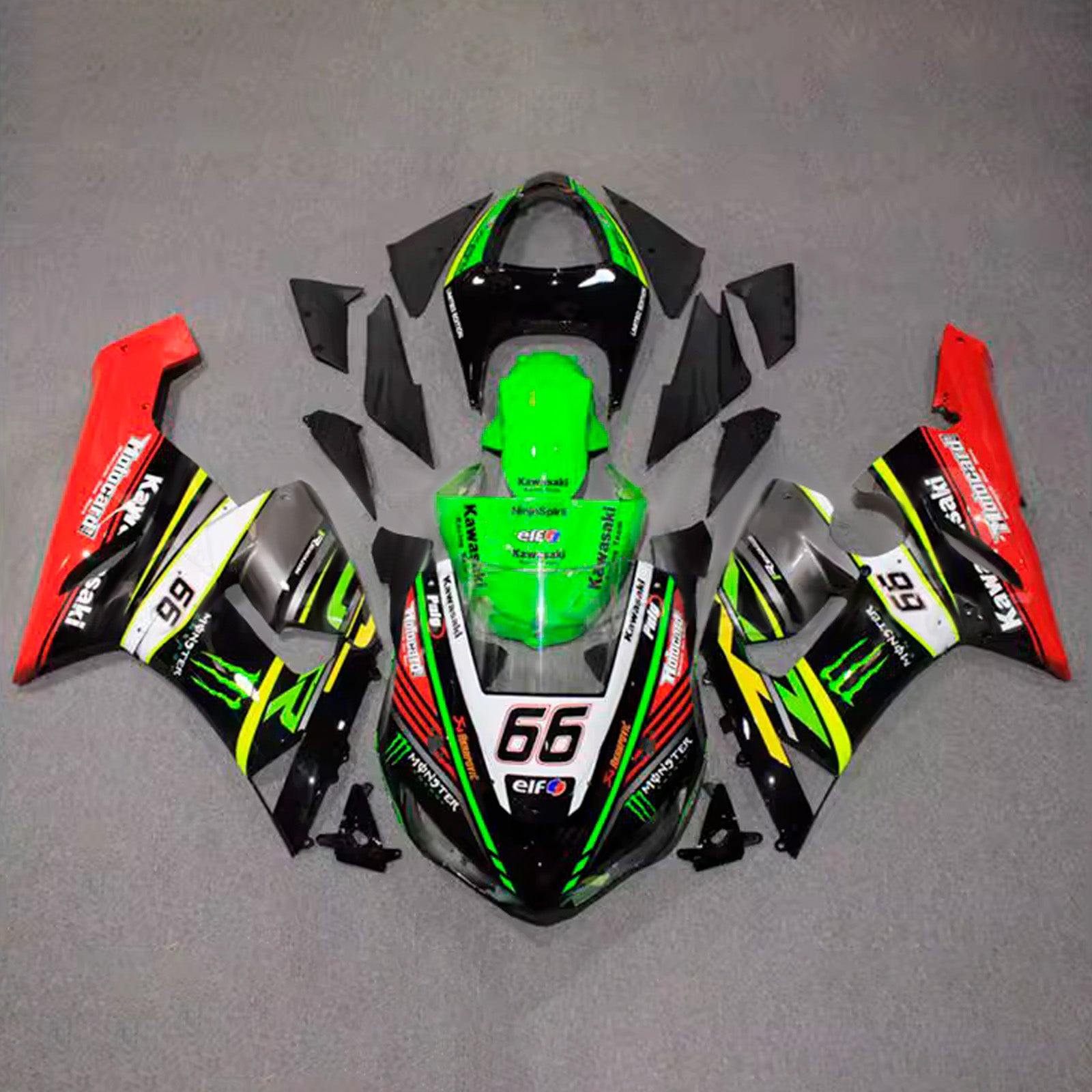 Amotopart 2005-2006 Kawasaki ZX6R 636 Black Green White Red Fairing Kit