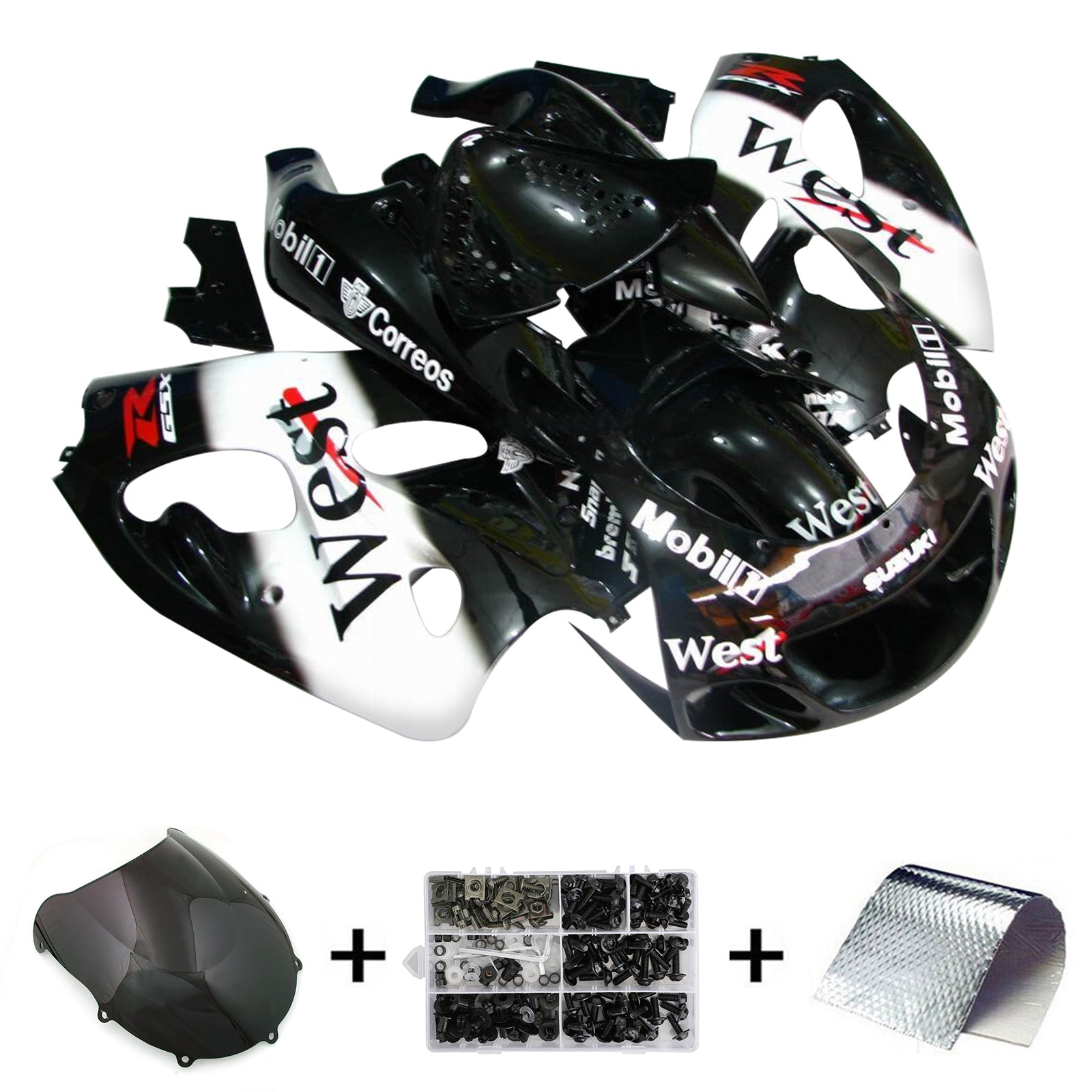 Amotopart Suzuki GSXR600 1996-2000 GSXR750 1996-1999 Black&White Fairing Kit