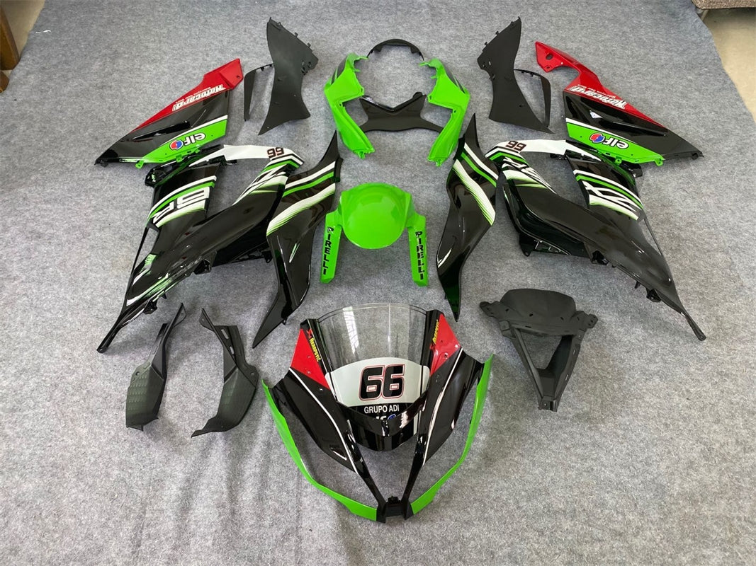 Amotopart 2013-2018 Kawasaki ZX6R Kit de carénage noir et vert Style2