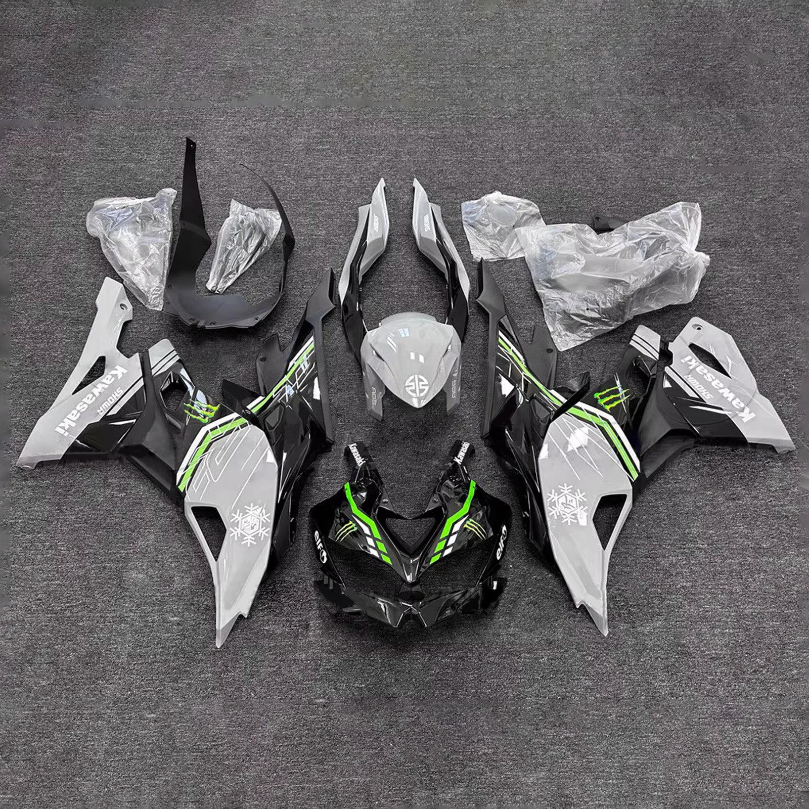 Amotopart 2019-2022 Kawasaki Ninja ZX-25R 2023-2025 Kawasaki Ninja ZX-4R/ZX-4RR Black Grey Green Fairing Kit