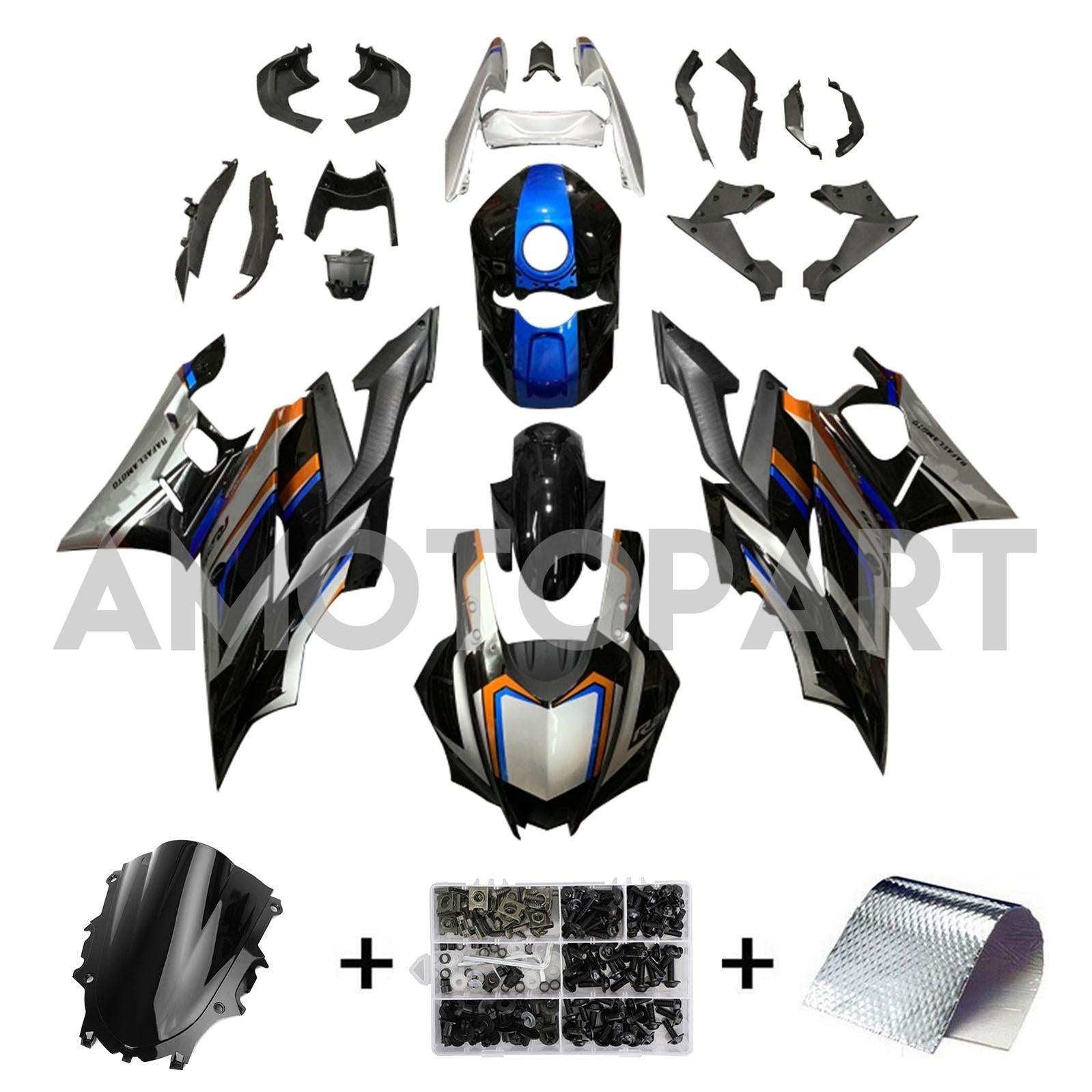 Amotopart 2022-2024 Yamaha YZF-R3 R25 Black & Grey Fairing Kit