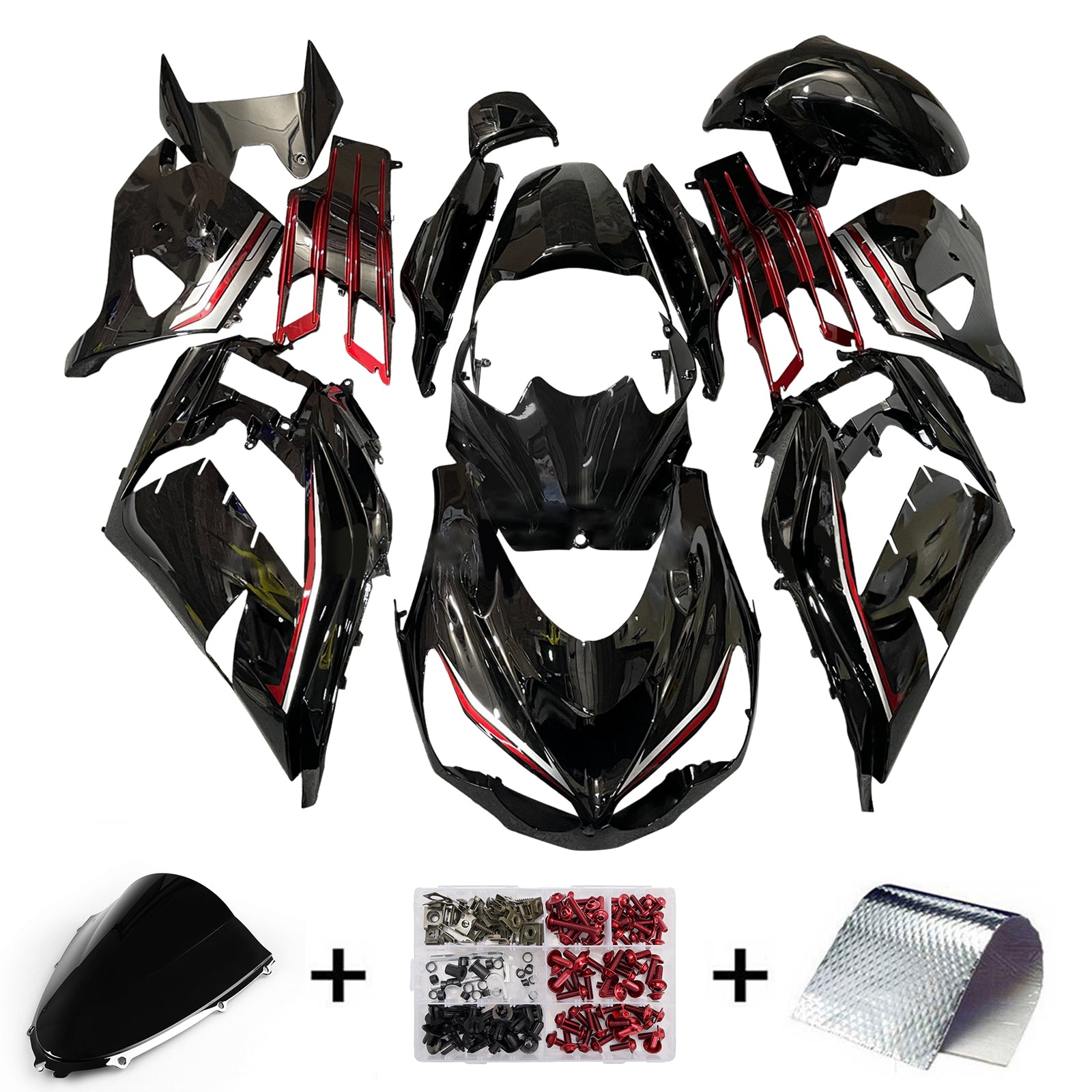 Amotopart 2012-2025 Kawasaki ZX14R ZZR1400 Black Red Line Fairing Kit