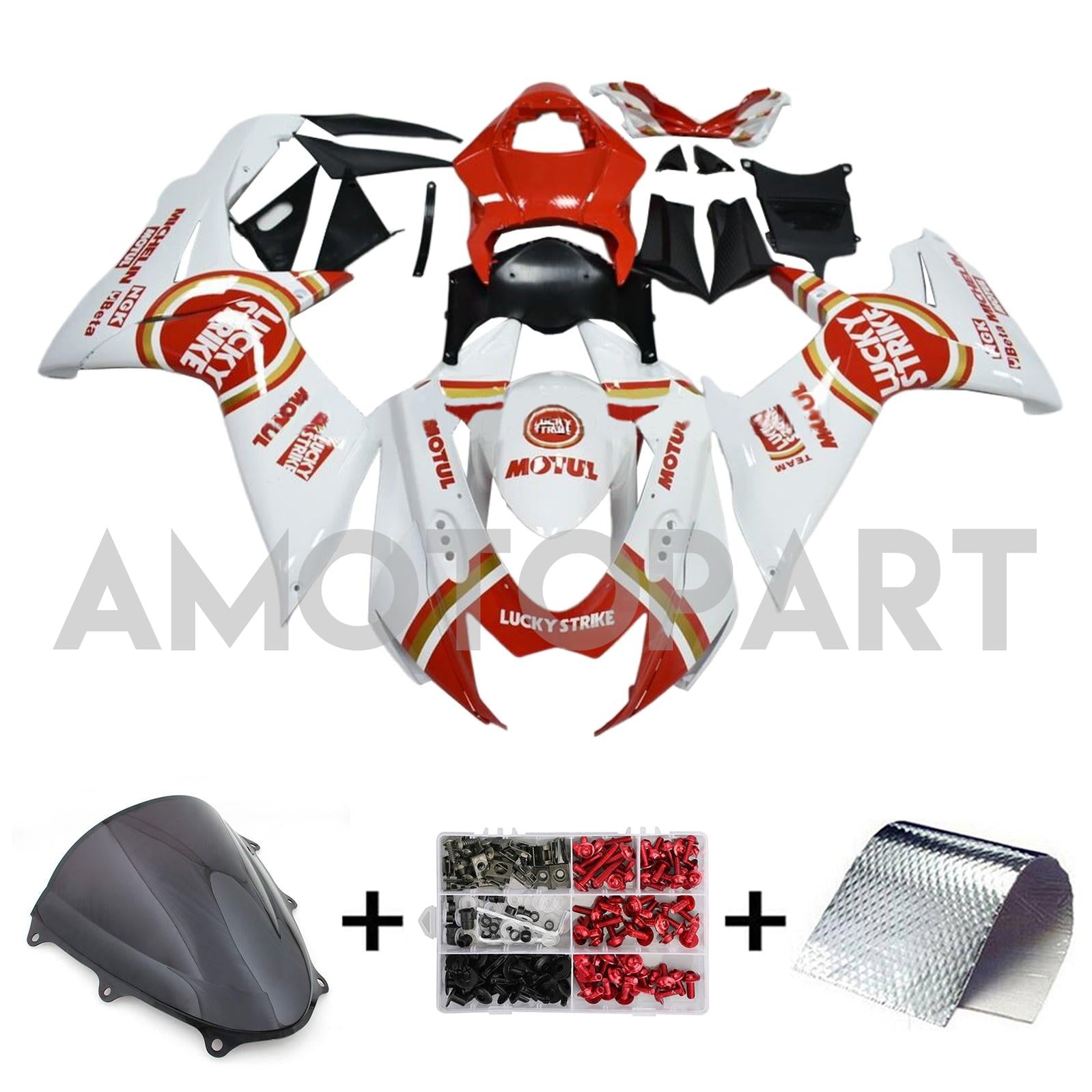 Amotopart 2011-2025 K11 GSXR 600/750  Suzuki White with Red Accents Fairing Kit