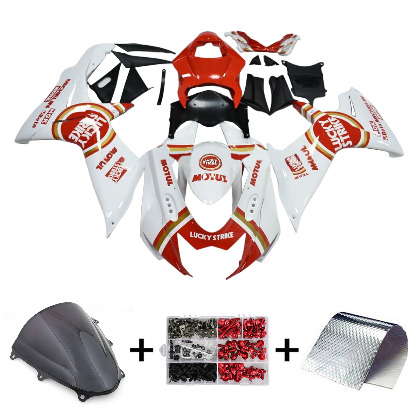 Amotopart 2011-2024 K11 GSXR 600/750  Suzuki White with Red Accents Fairing Kit