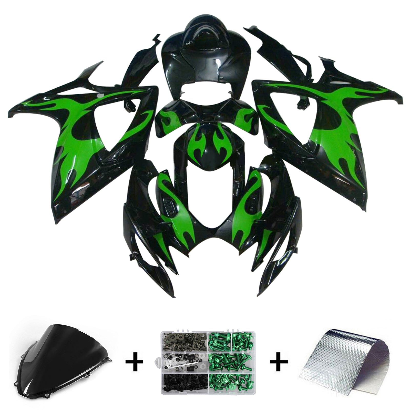 Amotopart 2006-2007 K6 GSXR 600/750 Suzuki Kit de carénage noir et vert