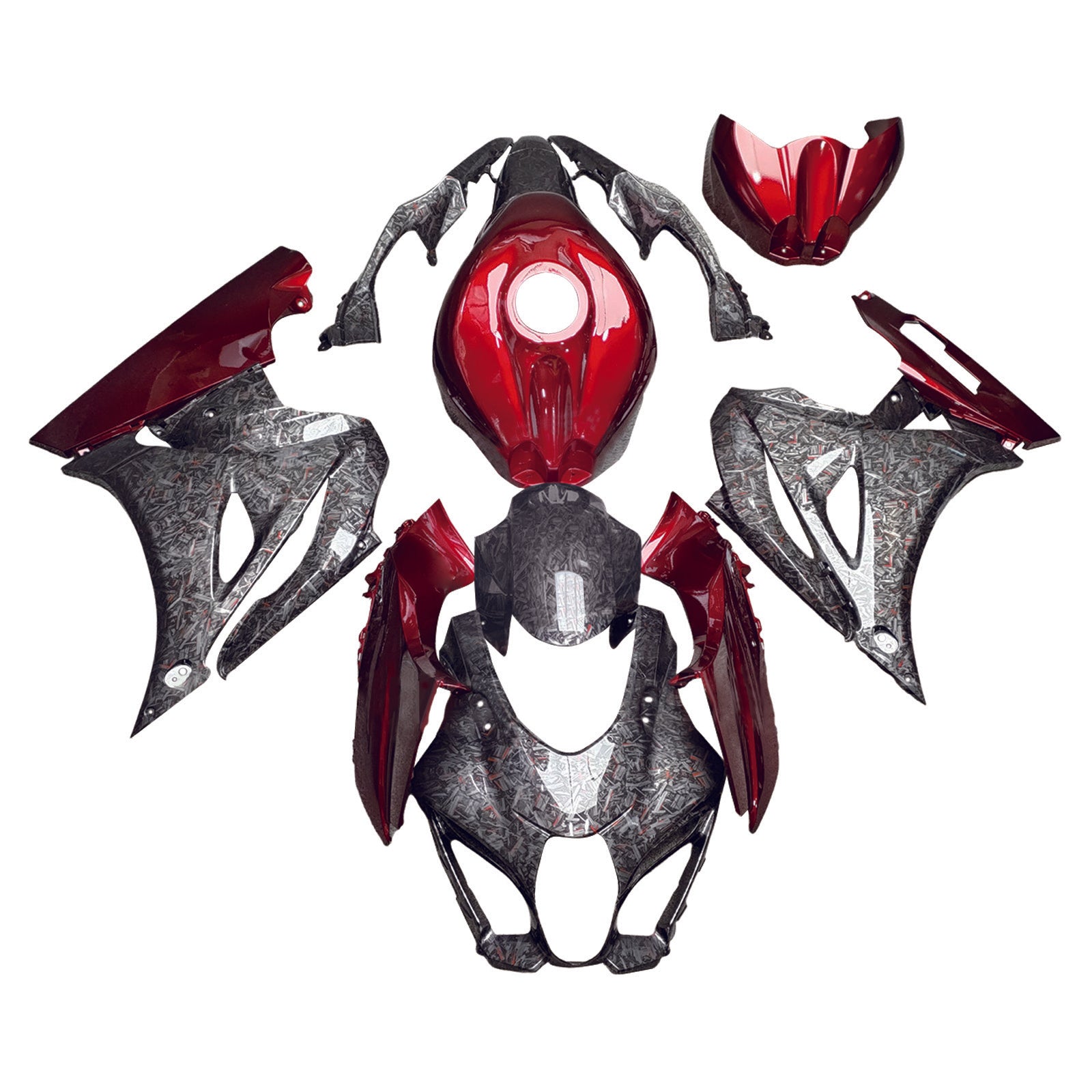 Amotopart 2017-2025 Suzuki GSXR1000 Rot & Verkleidungssatz mit geschmiedetem Carbonfasermuster