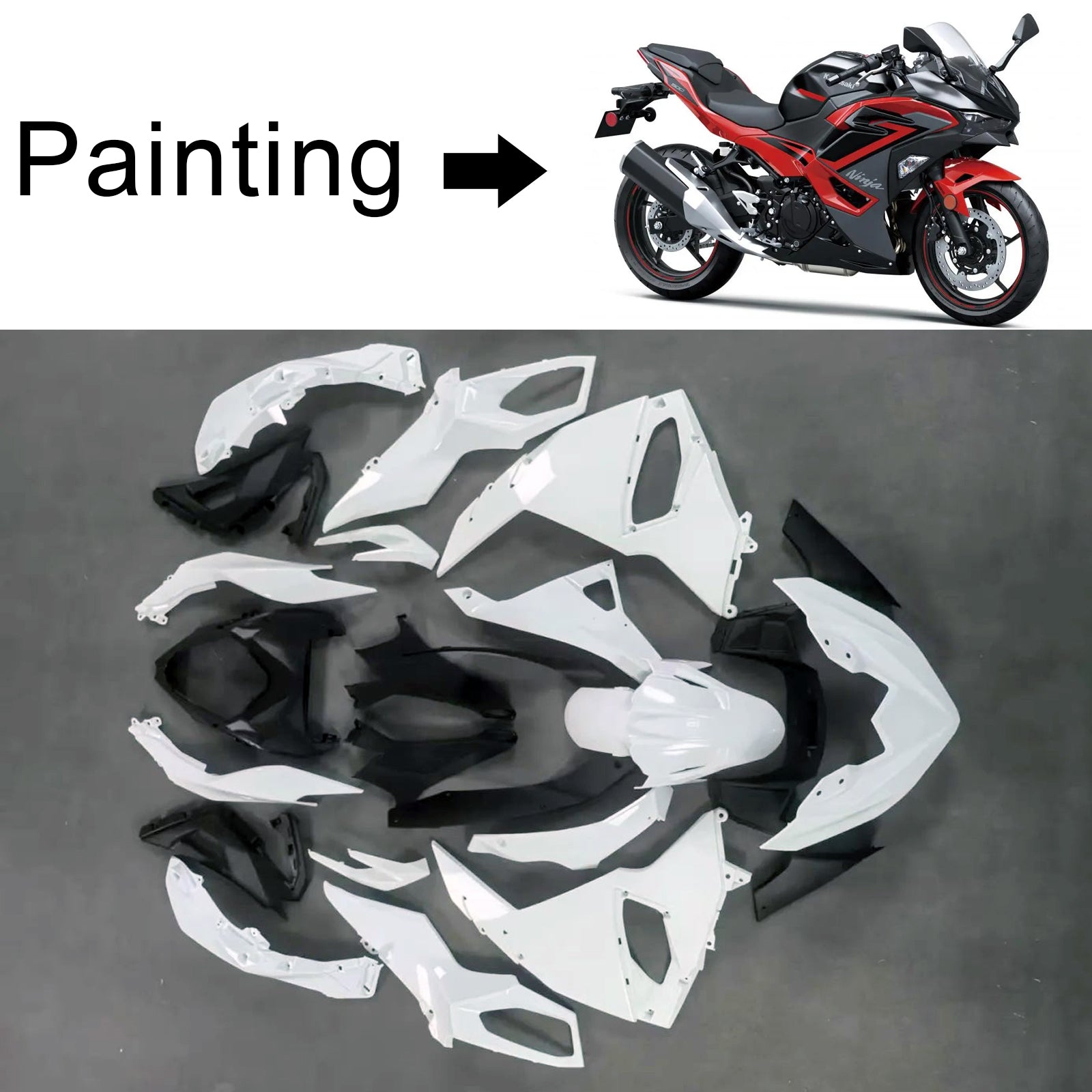 Amotopart 2024-2025 Kawasaki Ninja 500 Kit de carénage rouge noir gris