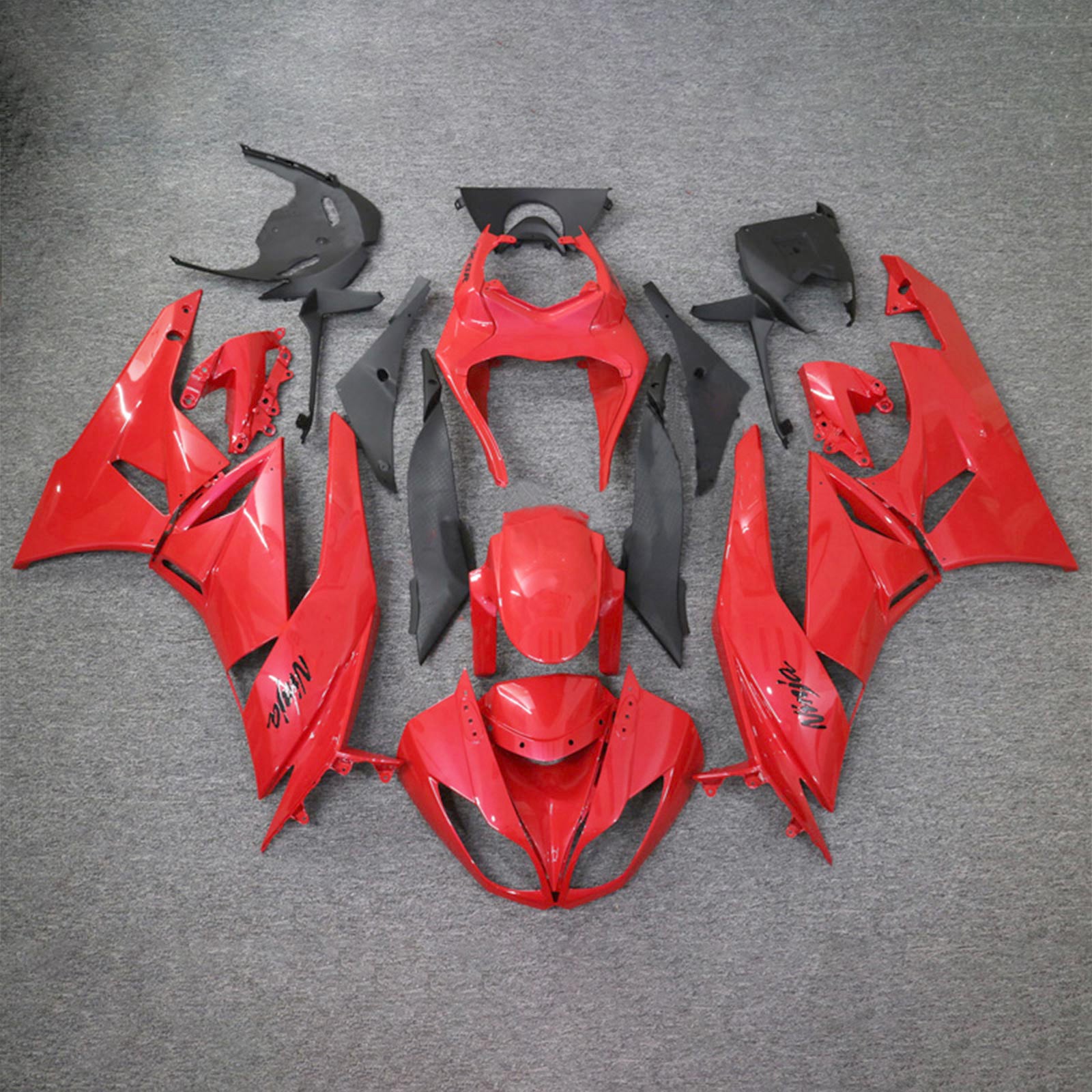 Amotopart Kawasaki 2009-2012 ZX6R 636 Red with Black Logo Fairing Kit