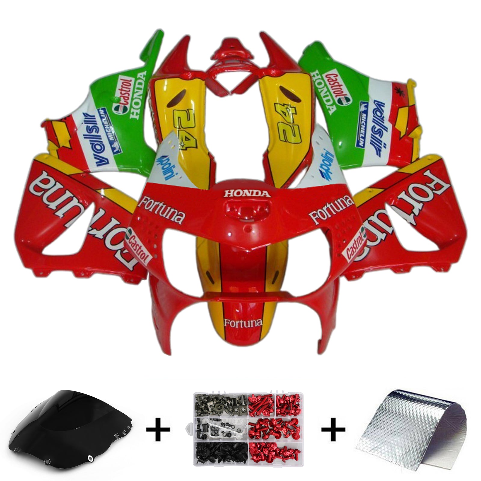 Amotopart 1998-1999 Honda CBR900RR 919 Red Yellow Green White Fairing Kit