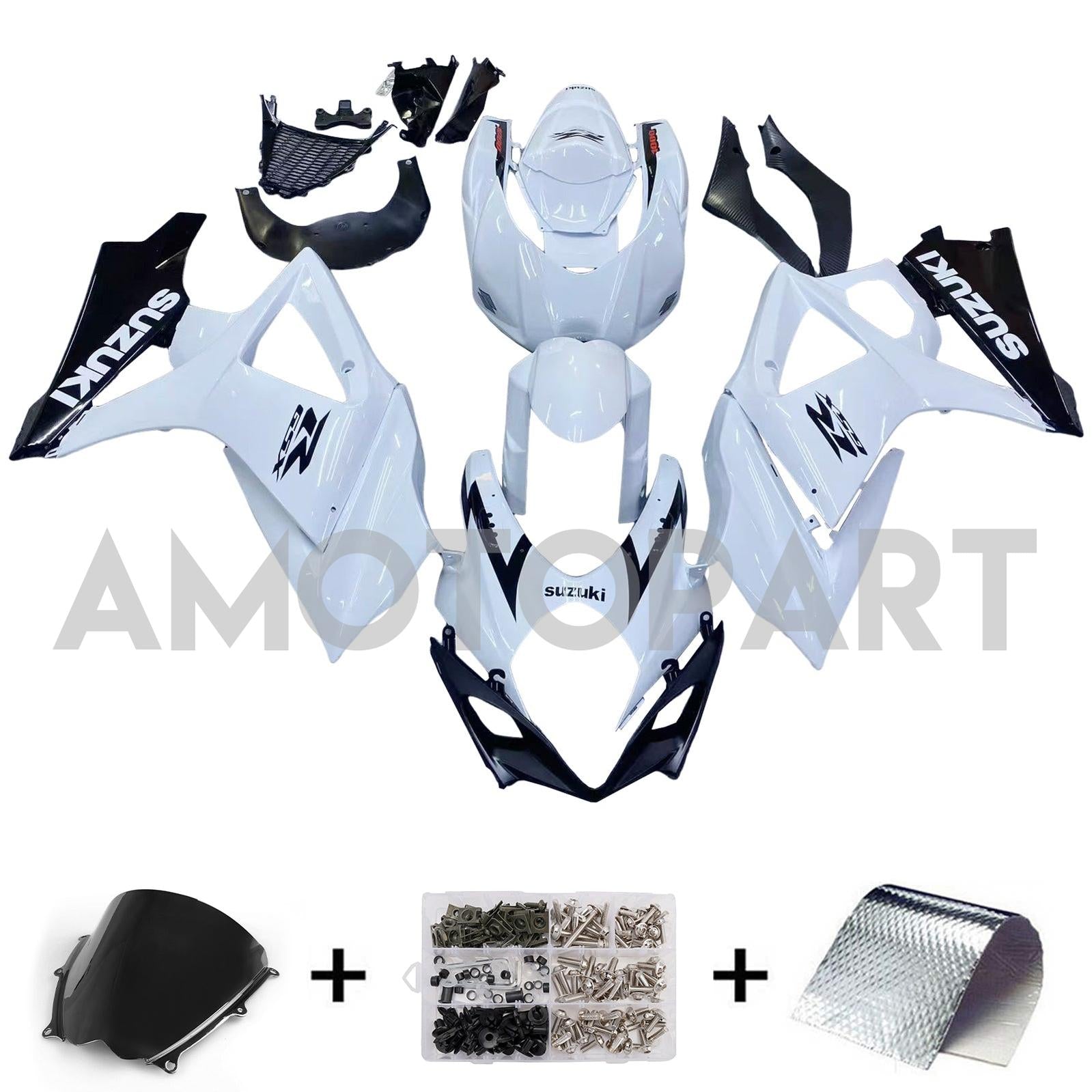 Amotopart 2007-2008 Suzuki GSXR1000 White Black Fearing Kit