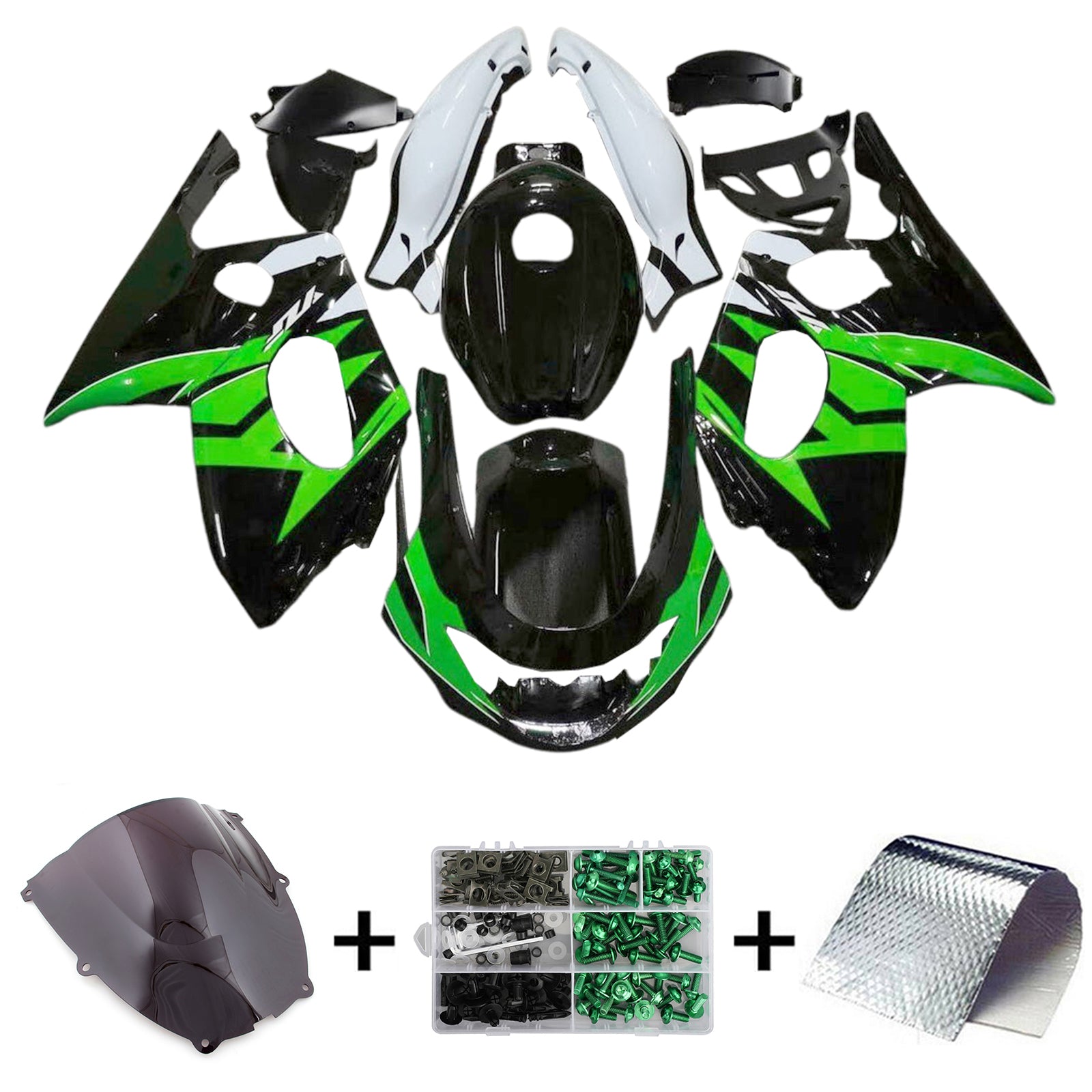 Amotopart 1996-2007 Yamaha YZF 600R Thundercat Grün Schwarz Weiß Verkleidungssatz