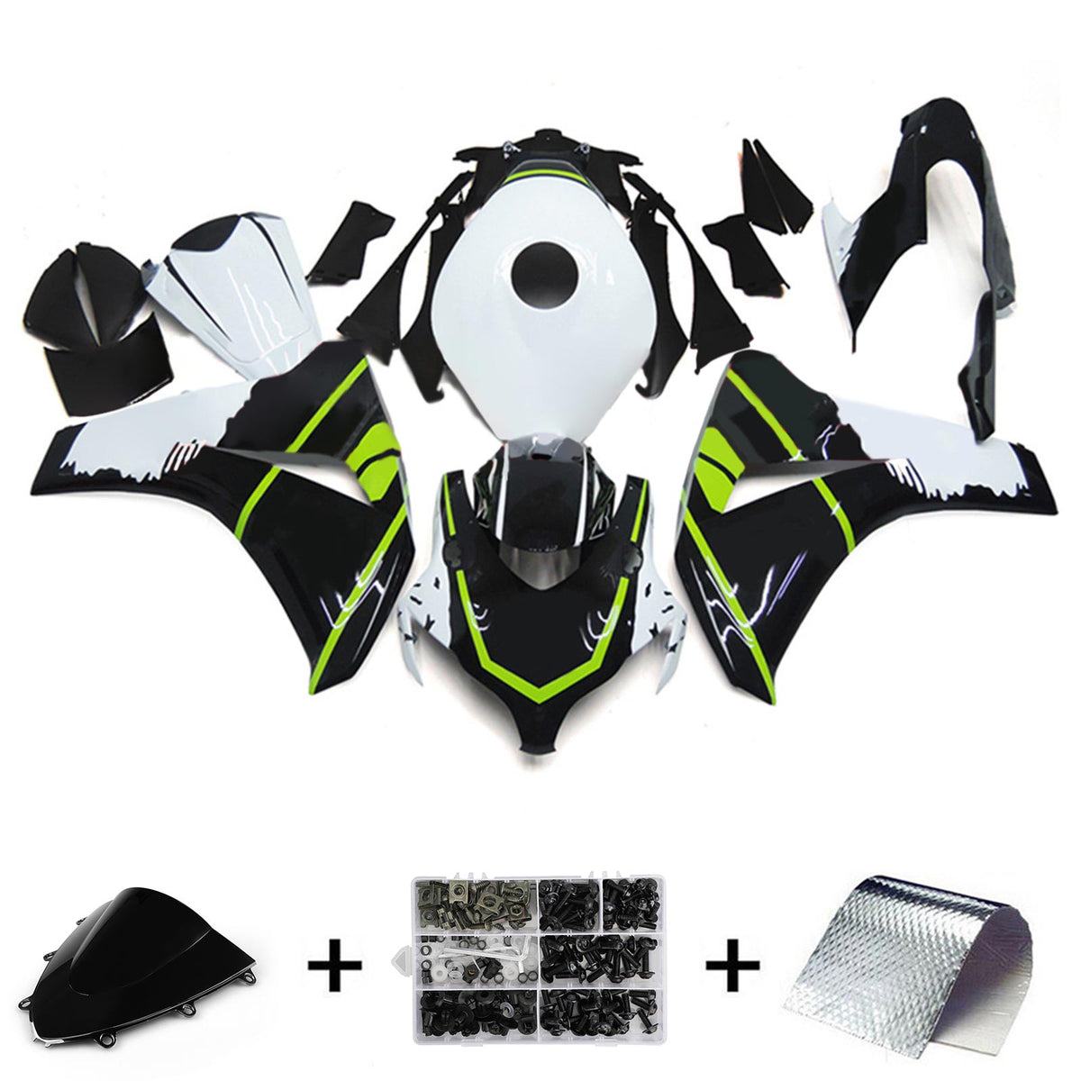 Amotopart 2008-2011 Honda CBR1000RR Kit de carénage noir et vert