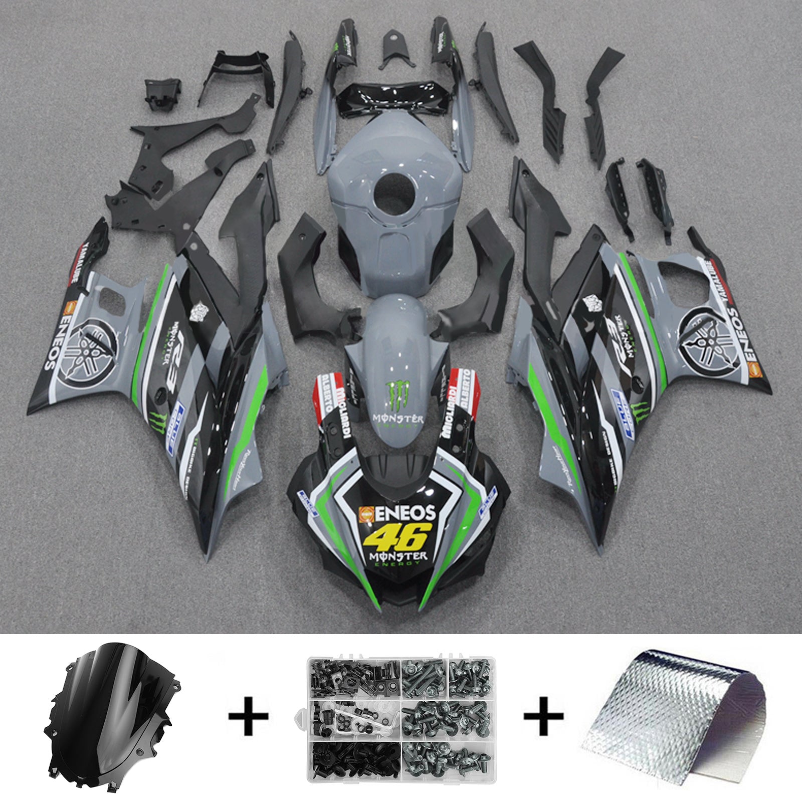 Amotopart 2022-2024 ヤマハ YZF-R3 & R25 ブラック グレー フェアリングキット