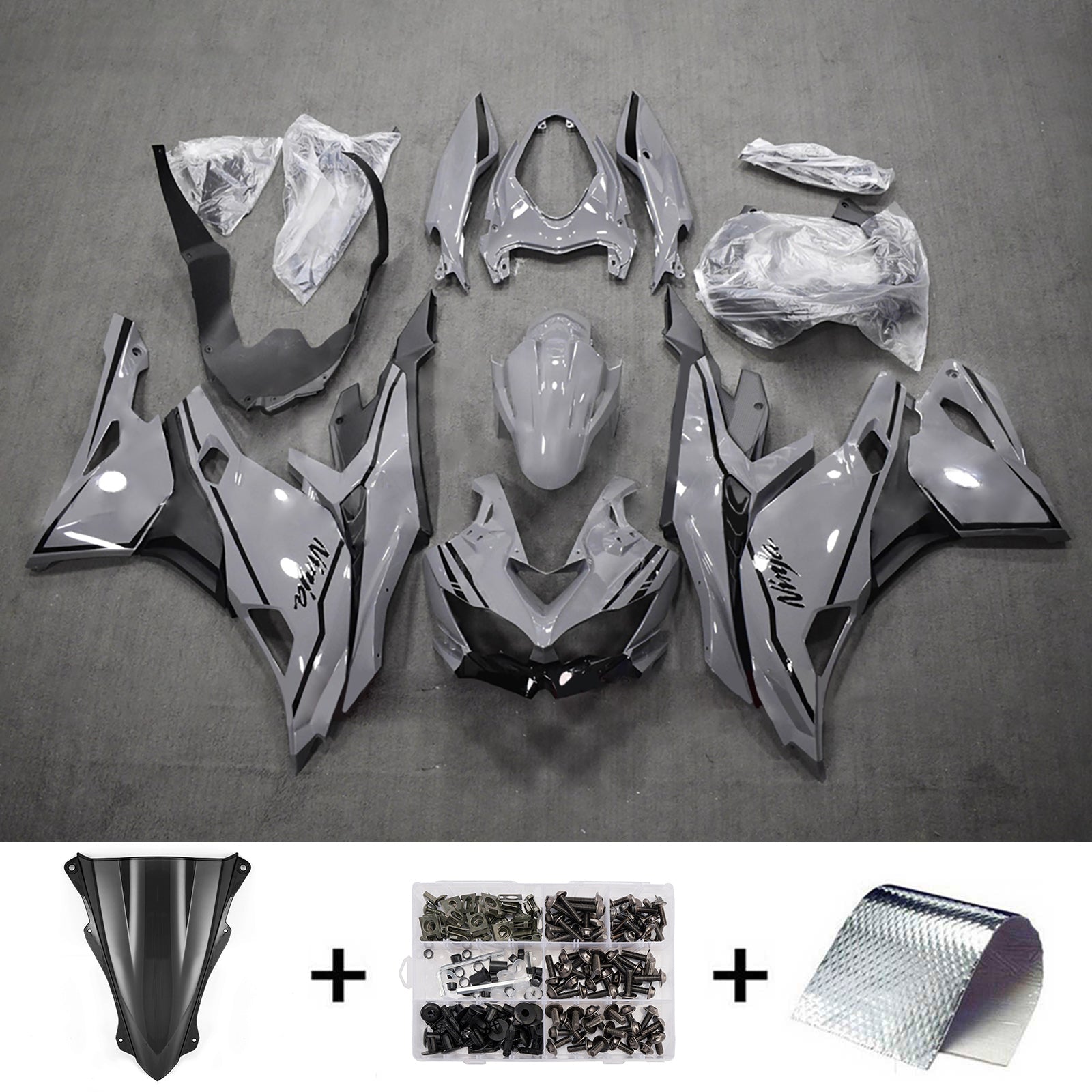 Amotopart 2019-2022 Kawasaki Ninja ZX-25R 2023-2025 Kawasaki Ninja ZX-4R/ZX-4RR Grey Black Fairing Kit