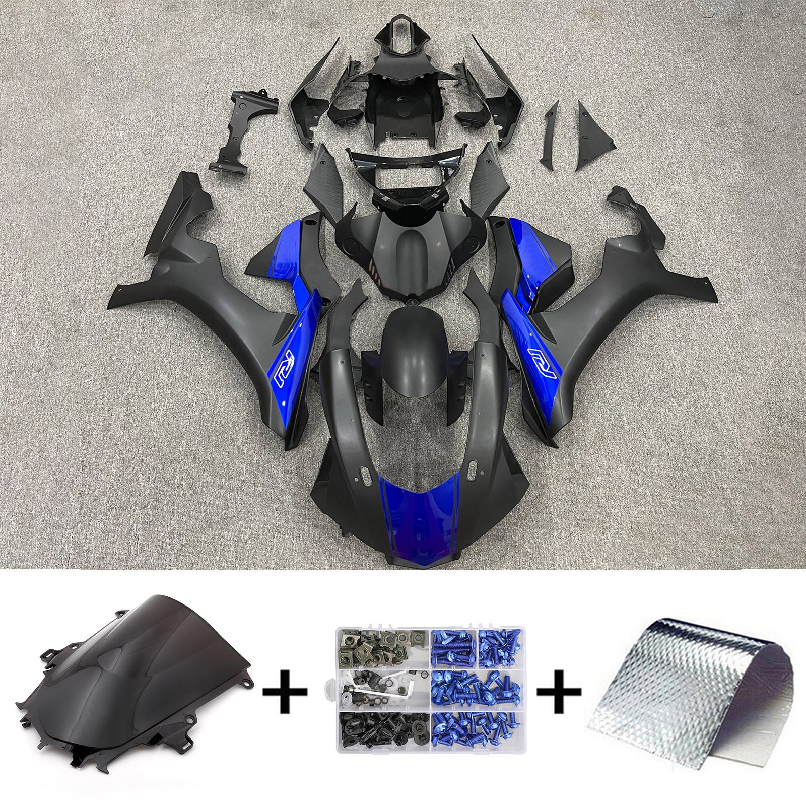 Amotopart Yamaha YZF 1000 R1 2015-2019 Kit de carenado estilo 12 azul mate y negro